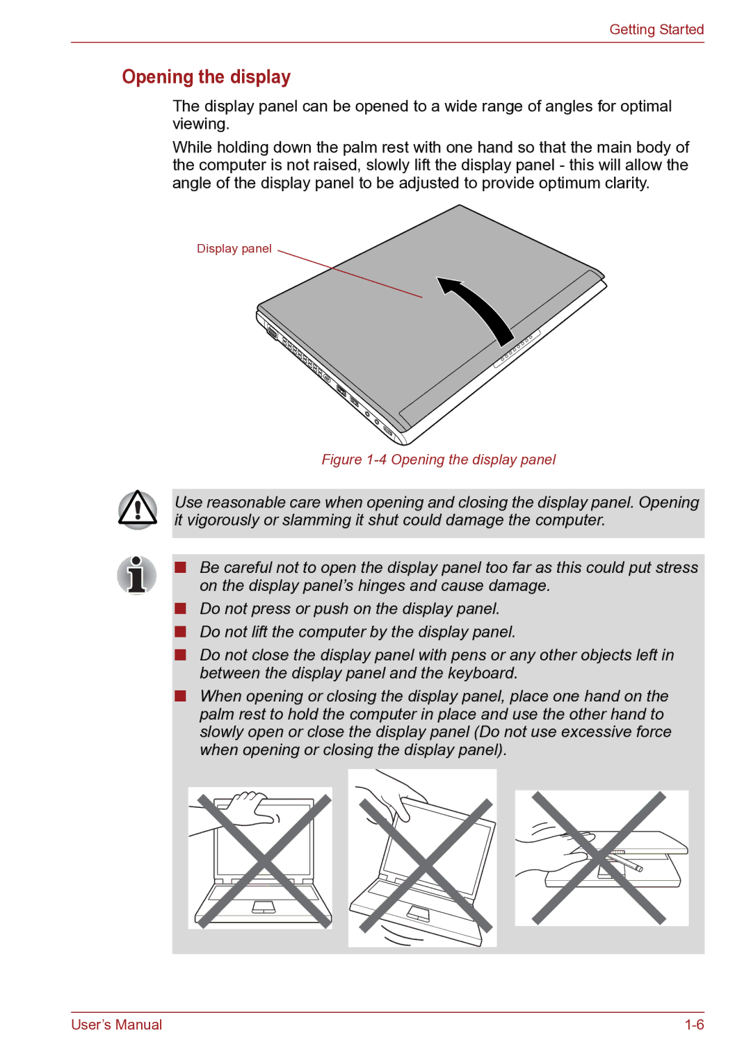 Toshiba TECRA R10 user manual Opening the display panel 