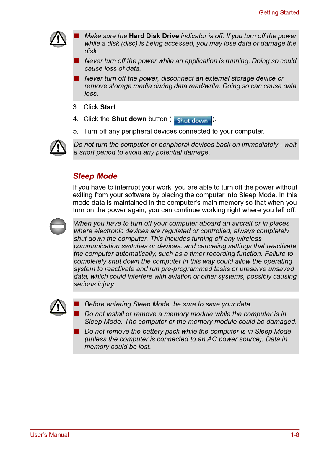 Toshiba TECRA R10 user manual Sleep Mode 