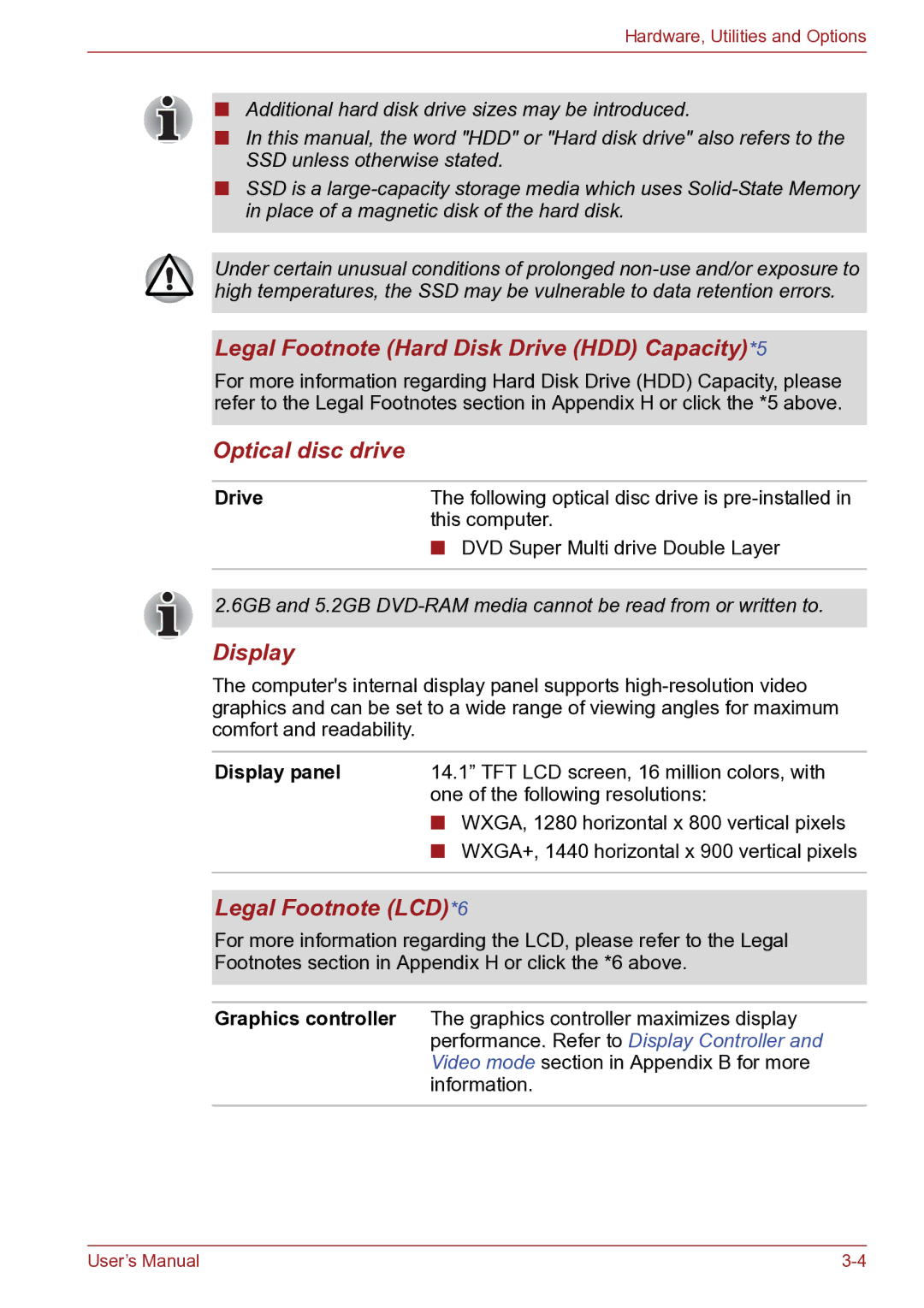 Toshiba TECRA R10 Legal Footnote Hard Disk Drive HDD Capacity*5, Optical disc drive, Display, Legal Footnote LCD*6 