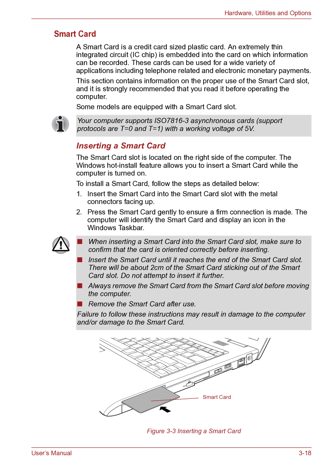 Toshiba TECRA R10 user manual Inserting a Smart Card 