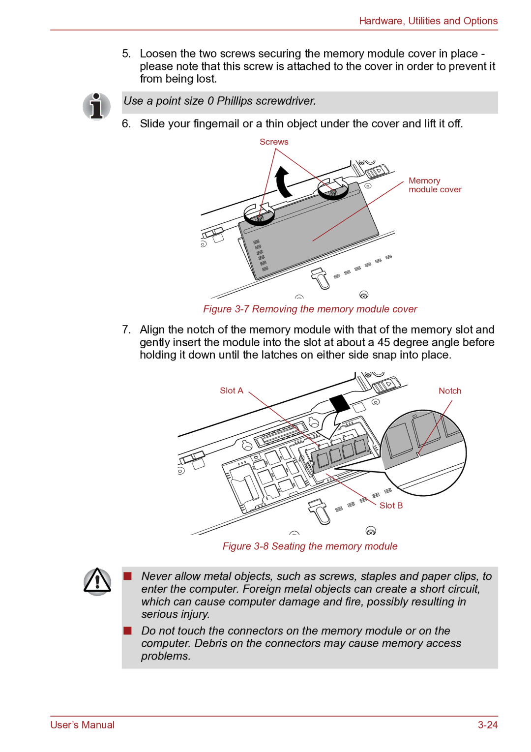 Toshiba TECRA R10 user manual Use a point size 0 Phillips screwdriver 