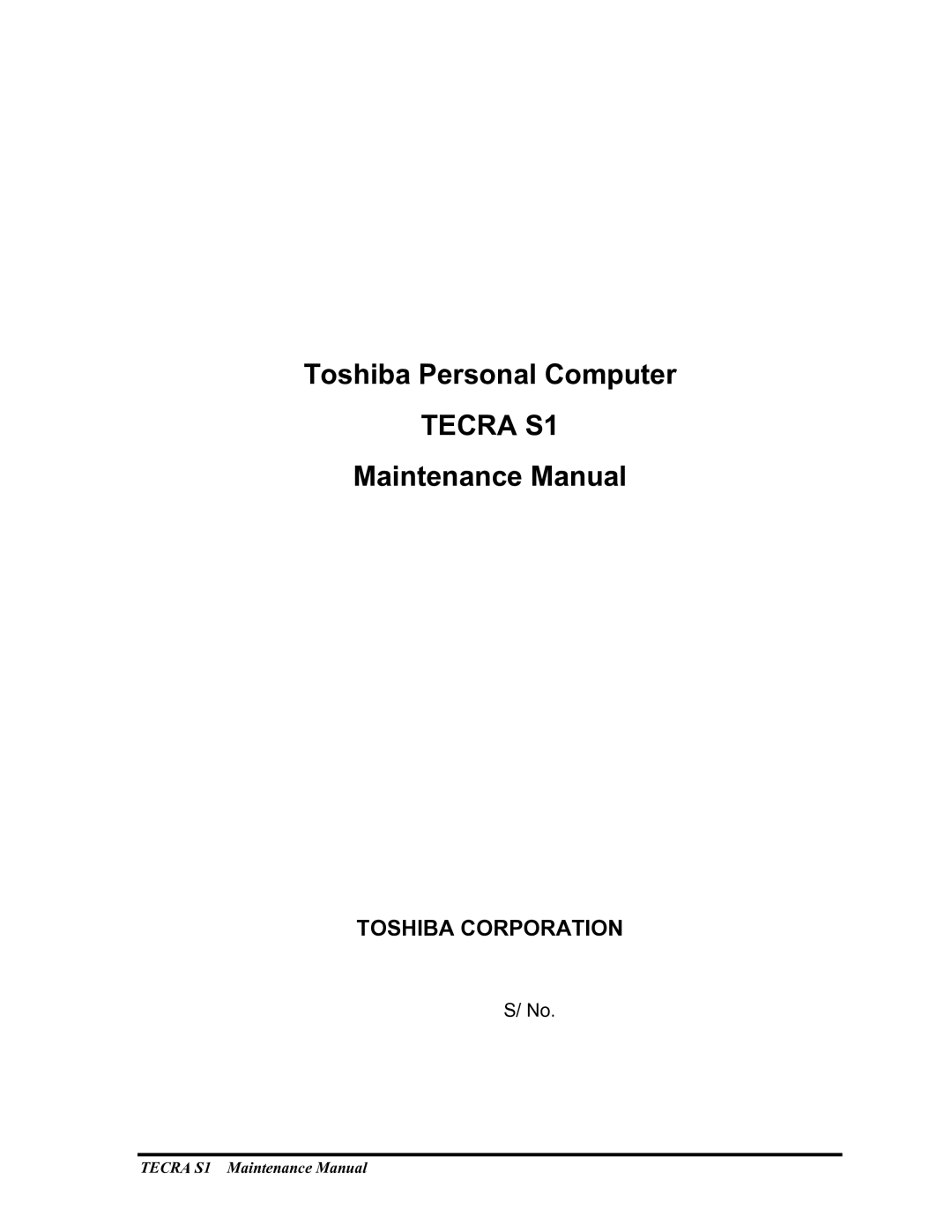 Toshiba TECRA S1 manual Tecra S1 