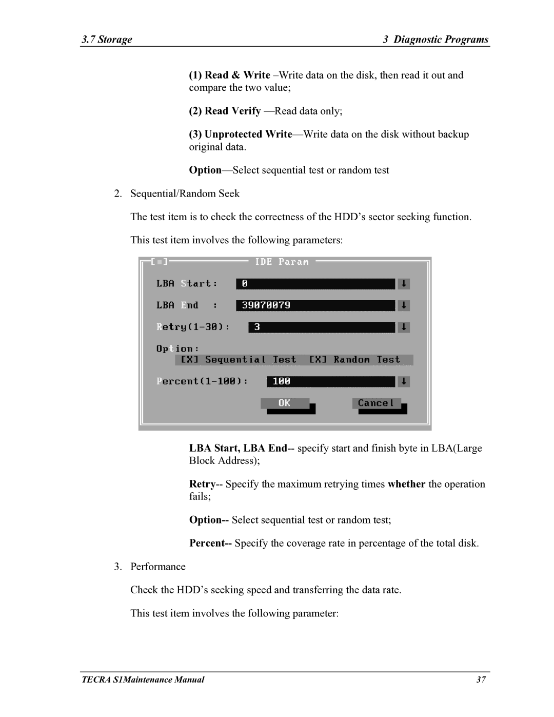 Toshiba TECRA S1 manual Storage Diagnostic Programs 