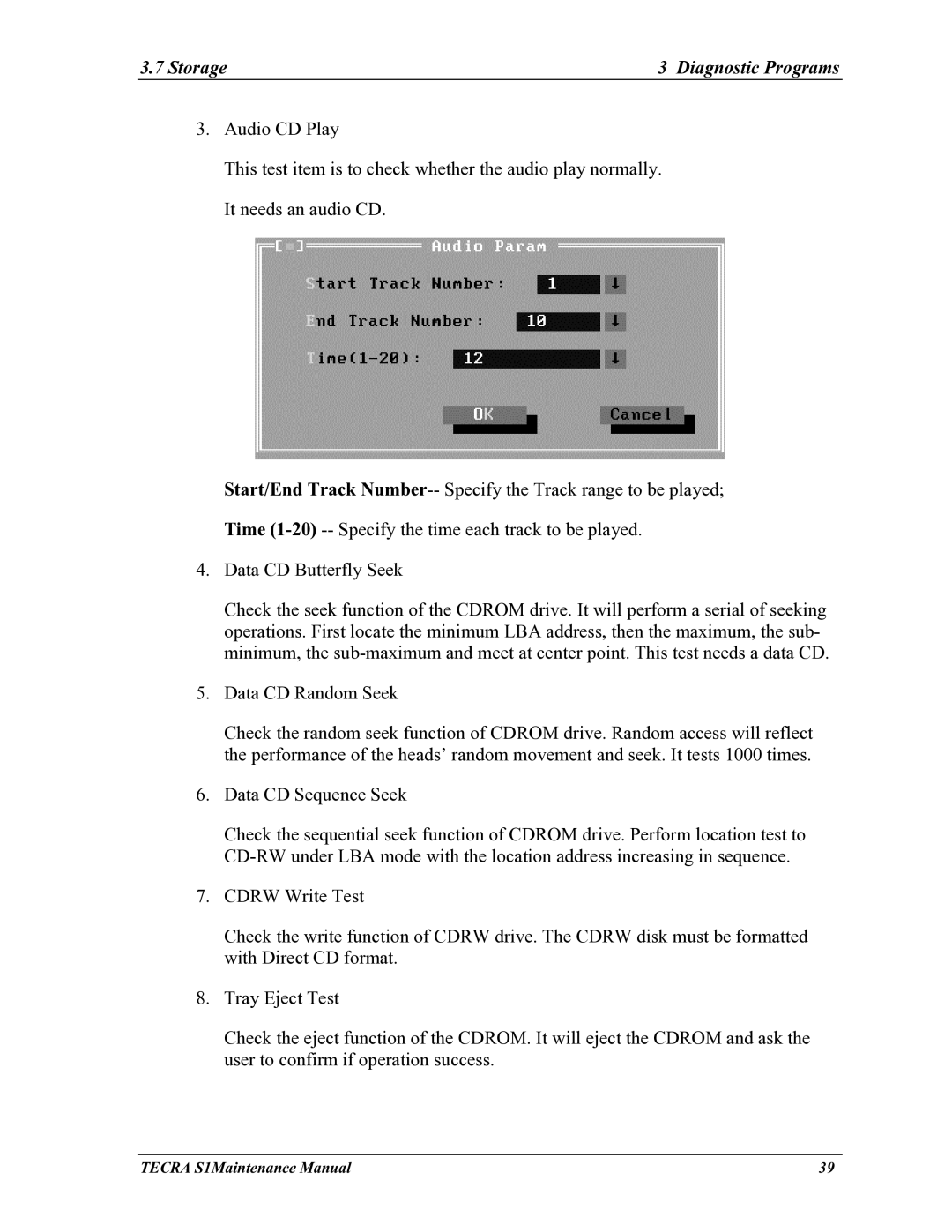 Toshiba TECRA S1 manual Storage Diagnostic Programs 