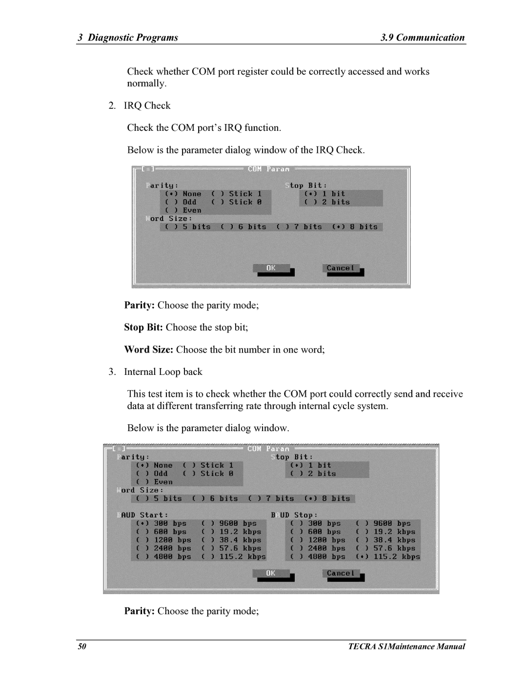 Toshiba TECRA S1 manual Diagnostic Programs Communication 