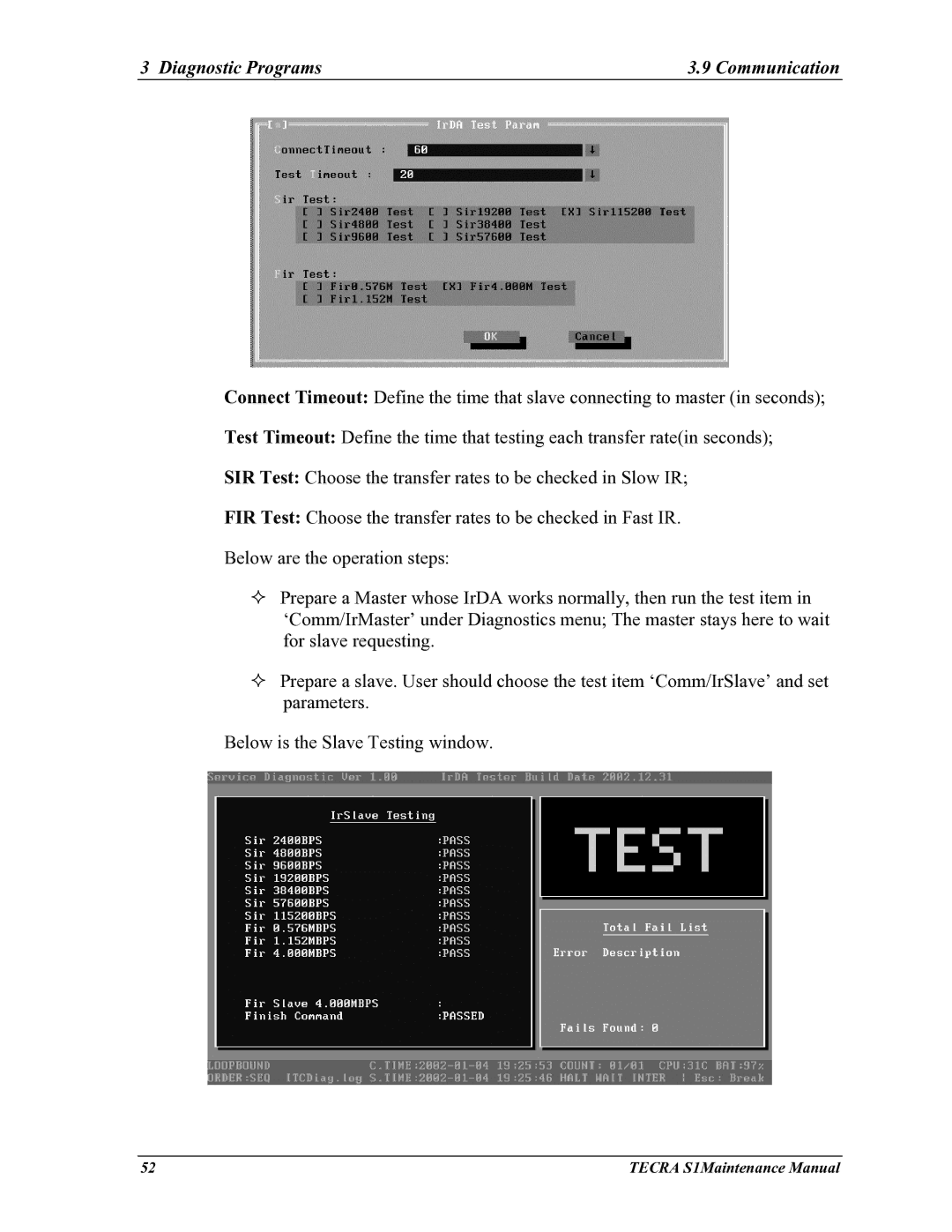 Toshiba TECRA S1 manual Diagnostic Programs Communication 