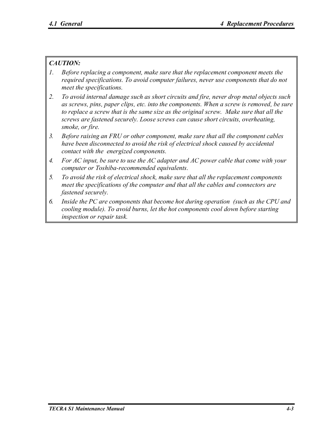 Toshiba TECRA S1 manual General Replacement Procedures 