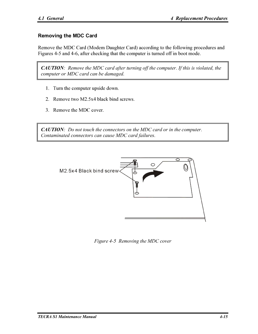 Toshiba TECRA S1 manual Removing the MDC Card, Removing the MDC cover 