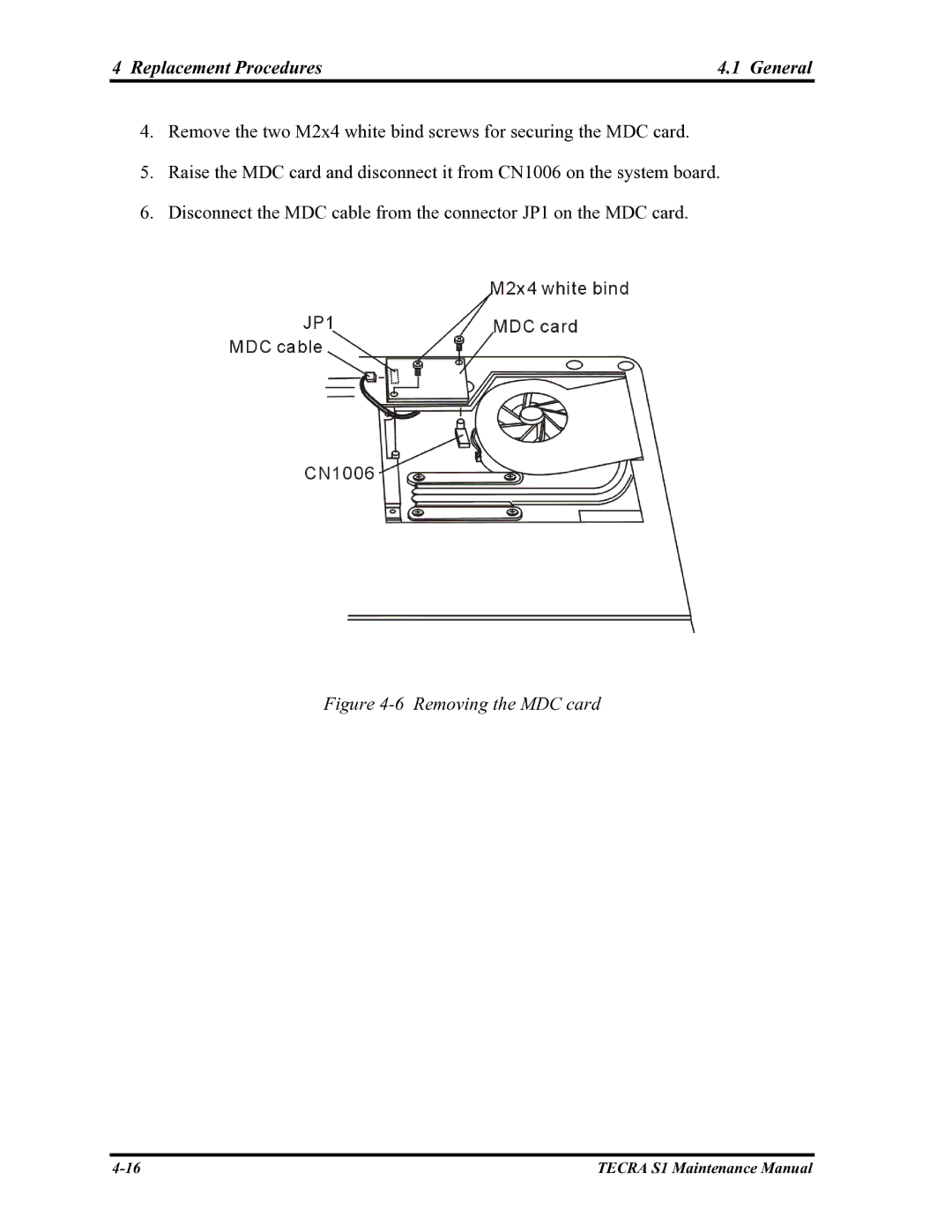 Toshiba TECRA S1 manual Removing the MDC card 