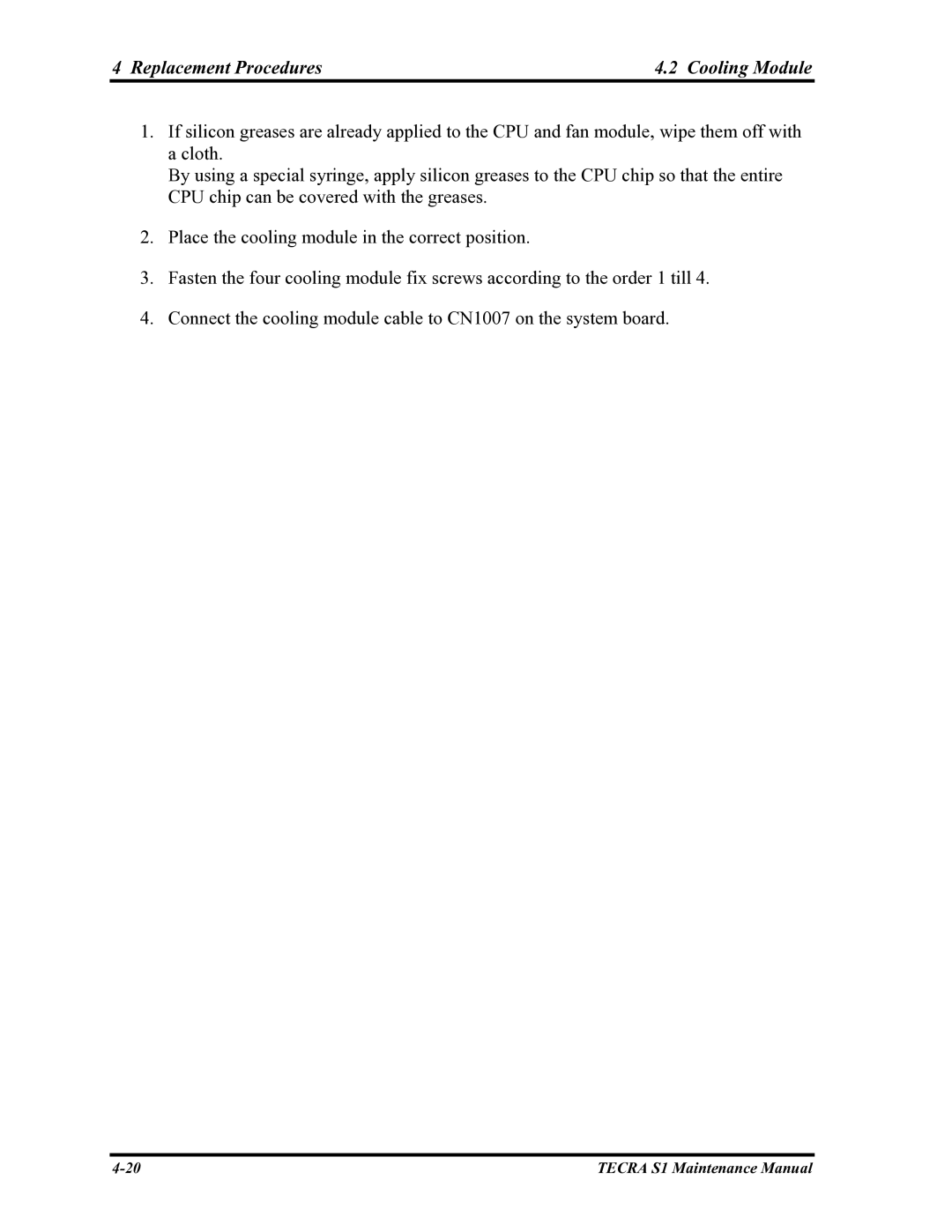 Toshiba TECRA S1 manual Replacement Procedures Cooling Module 