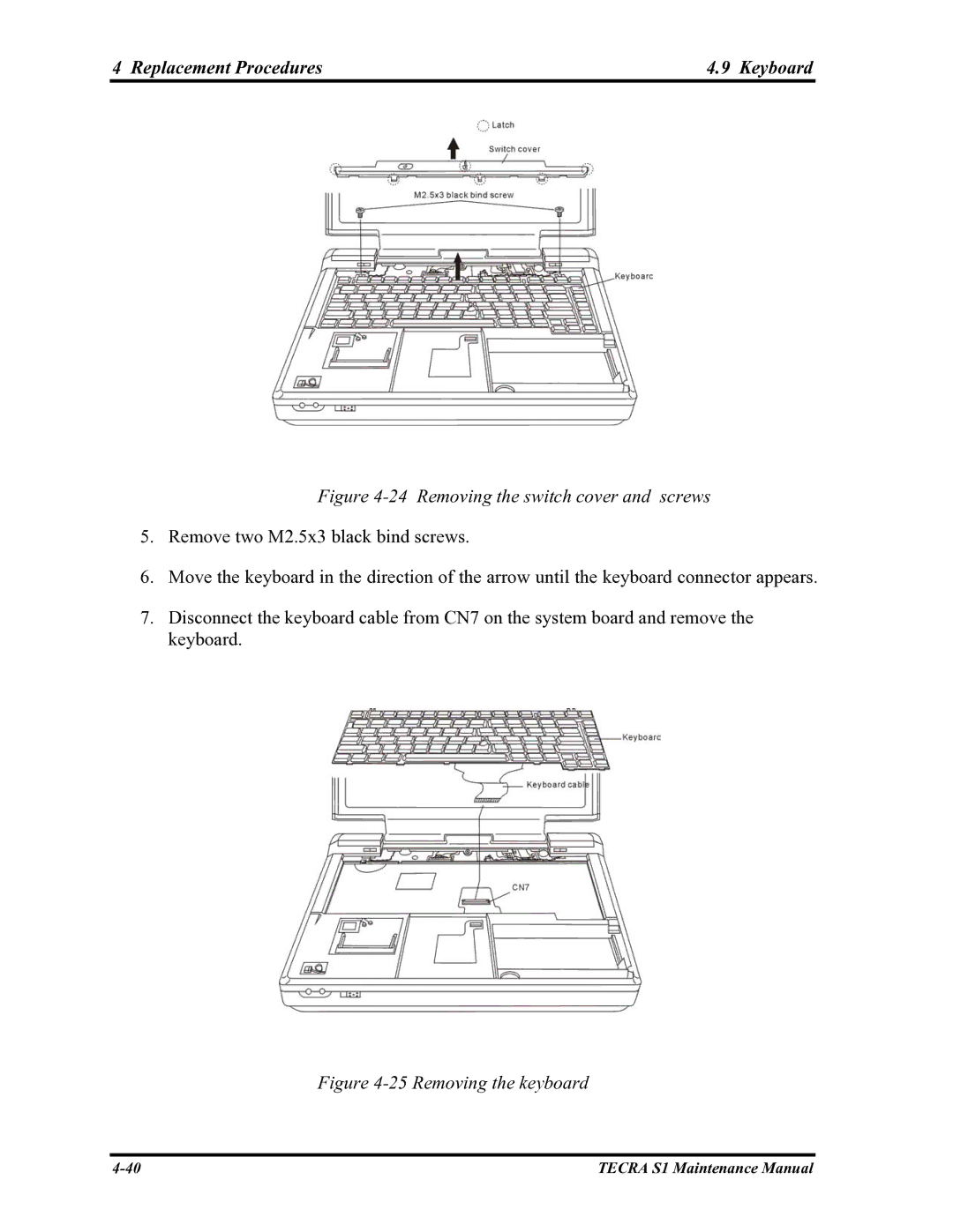 Toshiba TECRA S1 manual Replacement Procedures Keyboard, Removing the switch cover and screws 