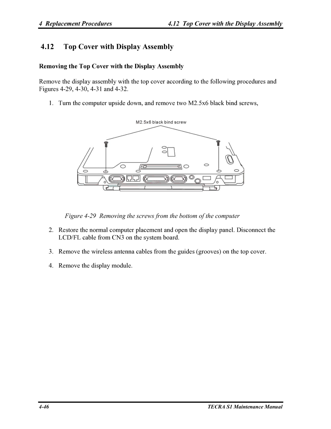 Toshiba TECRA S1 manual Replacement Procedures Top Cover with the Display Assembly 
