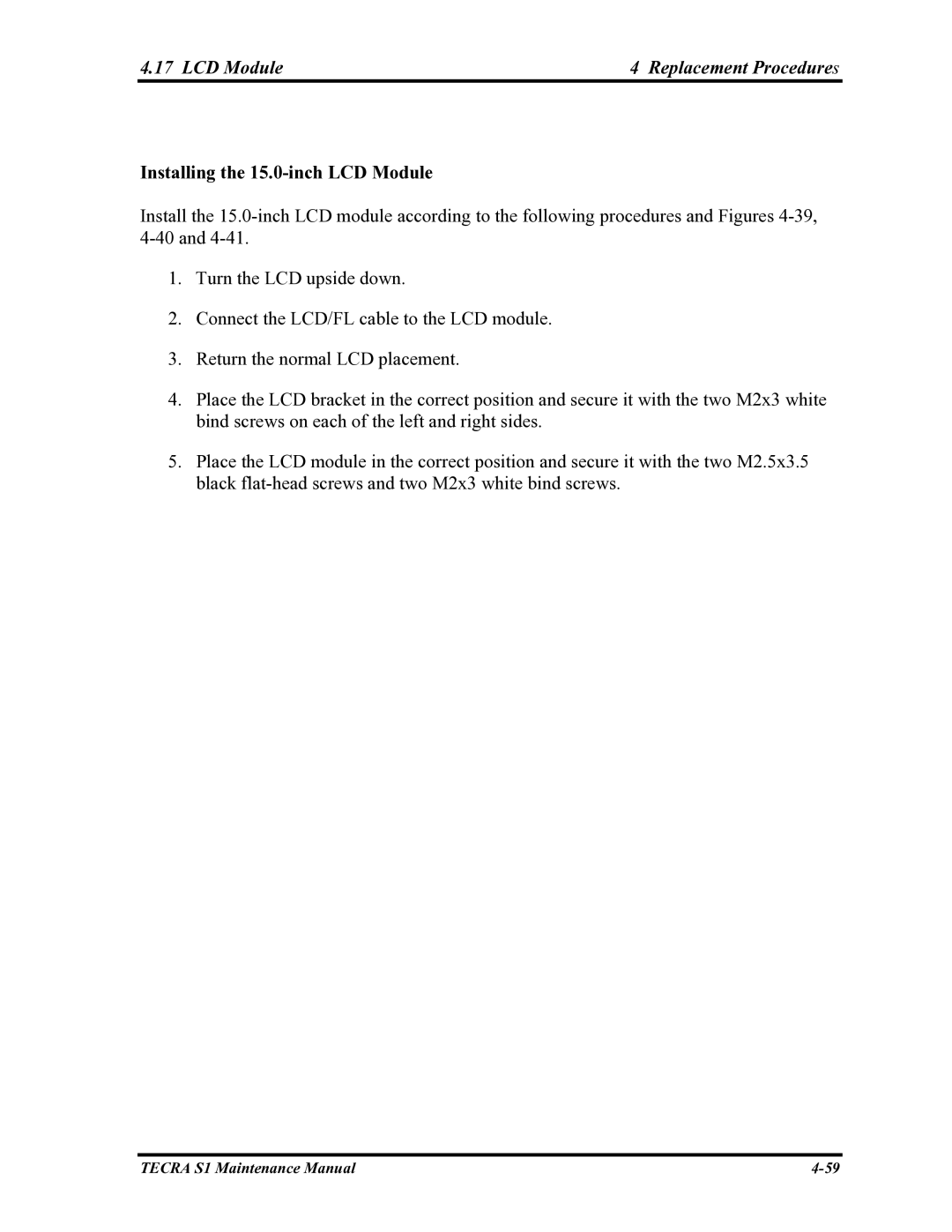 Toshiba TECRA S1 manual Installing the 15.0-inch LCD Module 