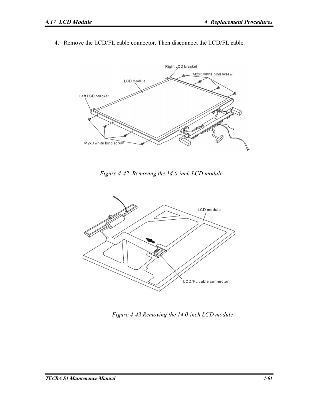 Toshiba TECRA S1 manual Removing the 14.0-inch LCD module 