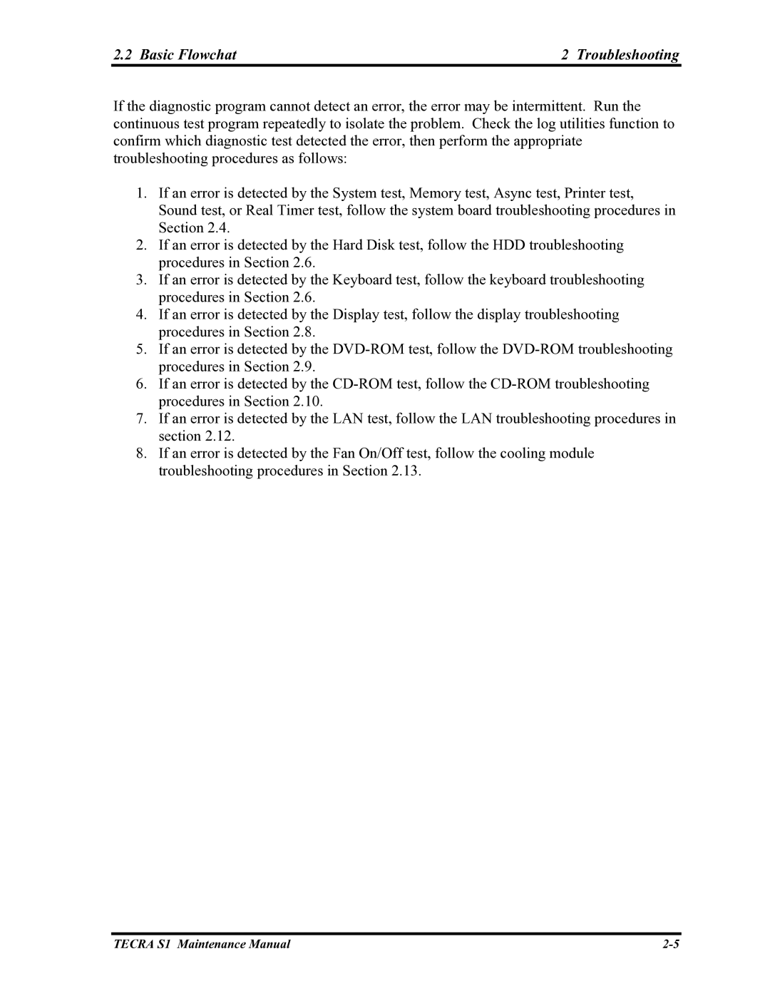 Toshiba TECRA S1 manual Basic Flowchat Troubleshooting 