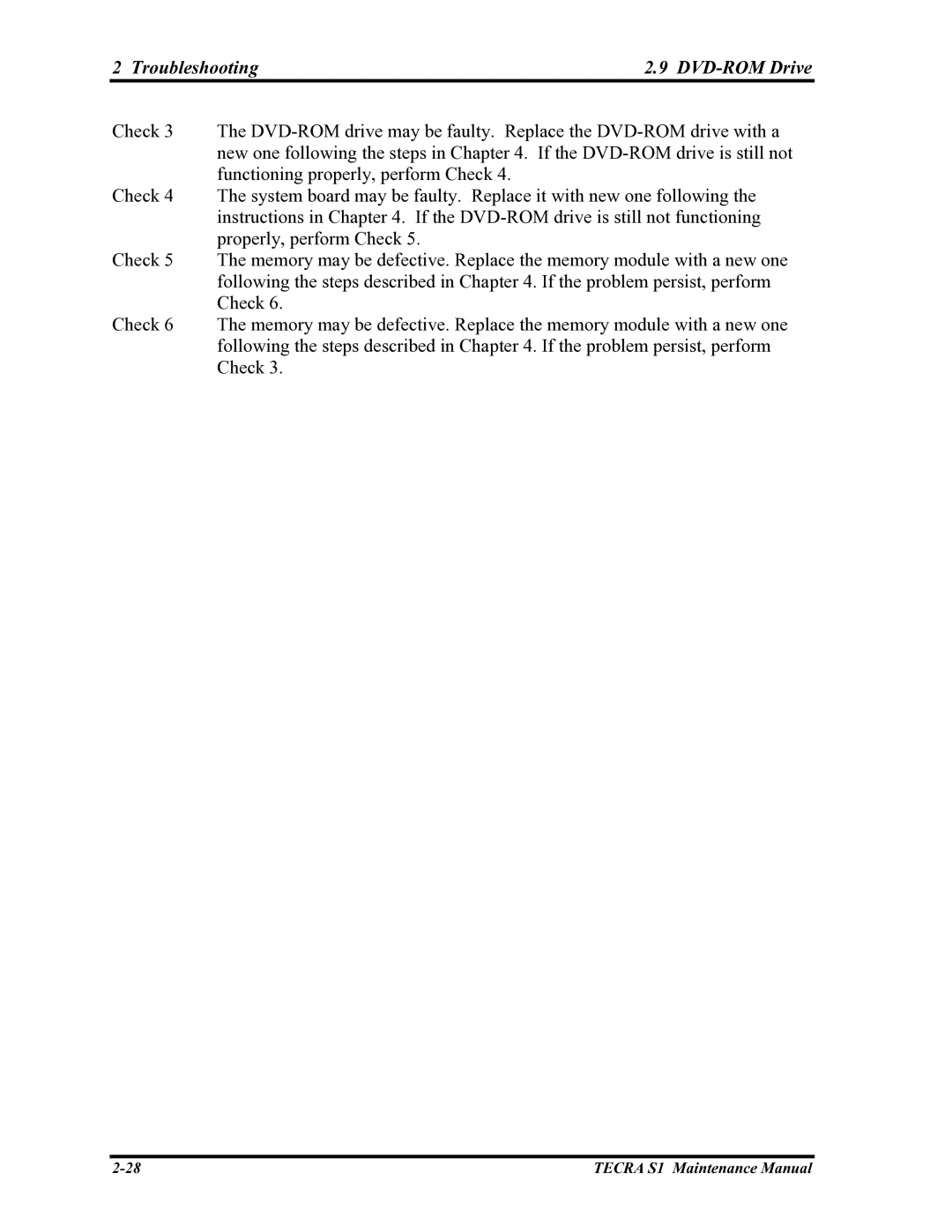 Toshiba TECRA S1 manual Troubleshooting DVD-ROM Drive 