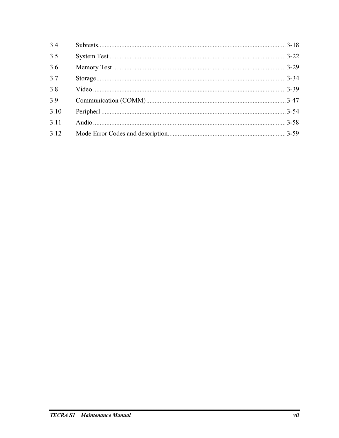 Toshiba TECRA S1 manual Vii 