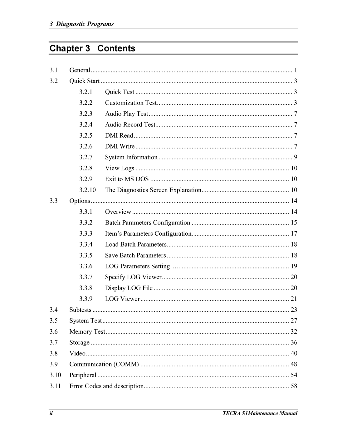 Toshiba TECRA S1 manual Diagnostic Programs 