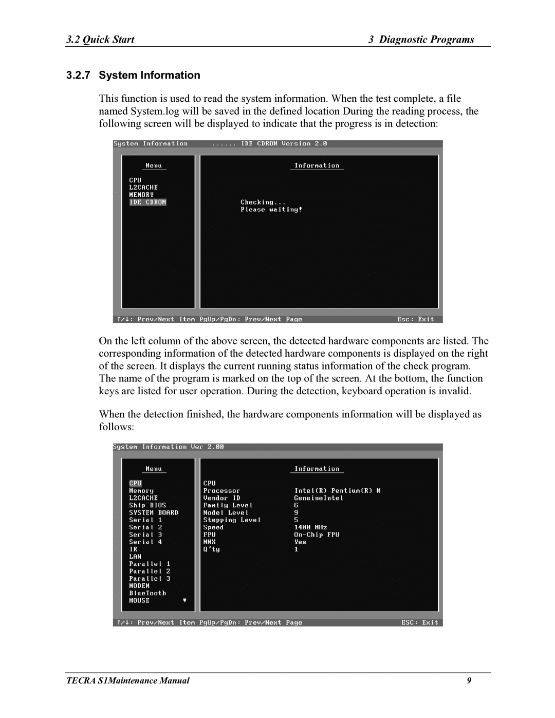 Toshiba TECRA S1 manual System Information 