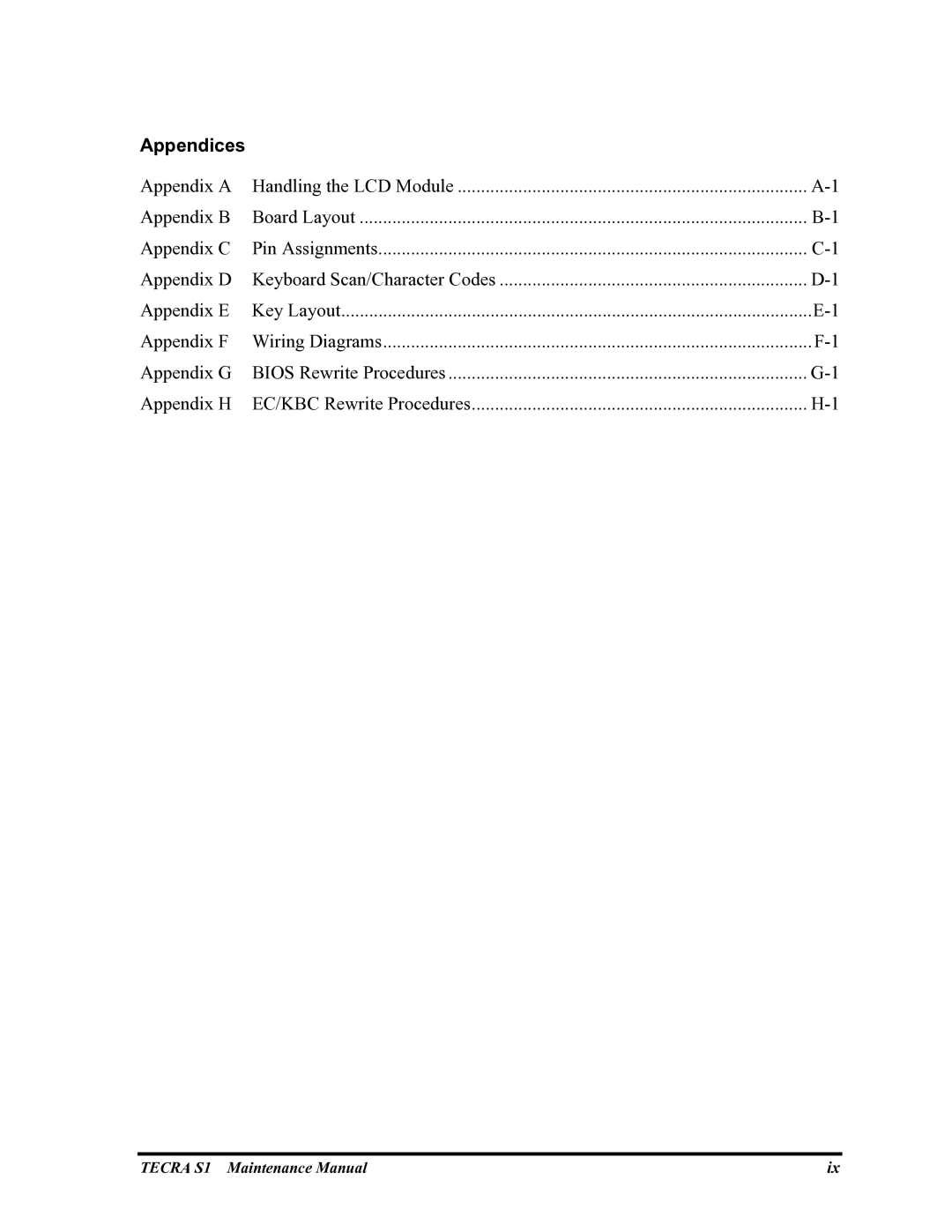 Toshiba TECRA S1 manual Appendices 