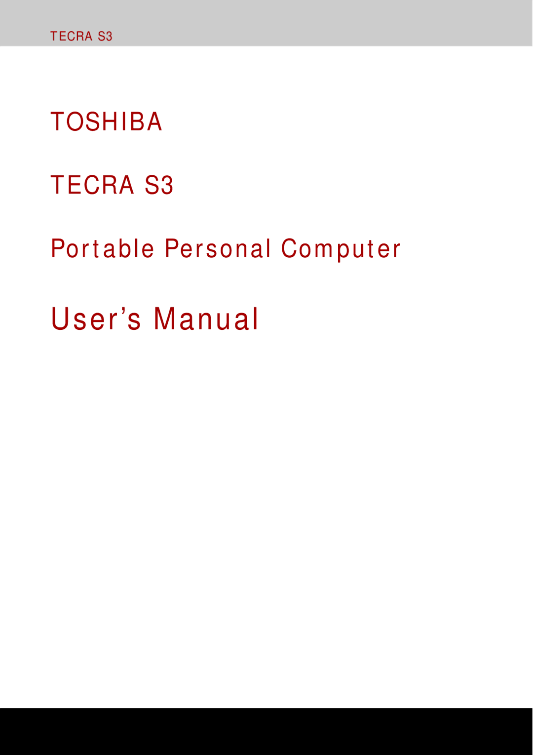 Toshiba tecra s3 manual User’s Manual, Portable Personal Computer 