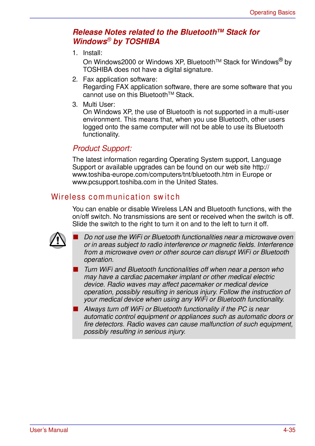 Toshiba tecra s3 manual Wireless communication switch 