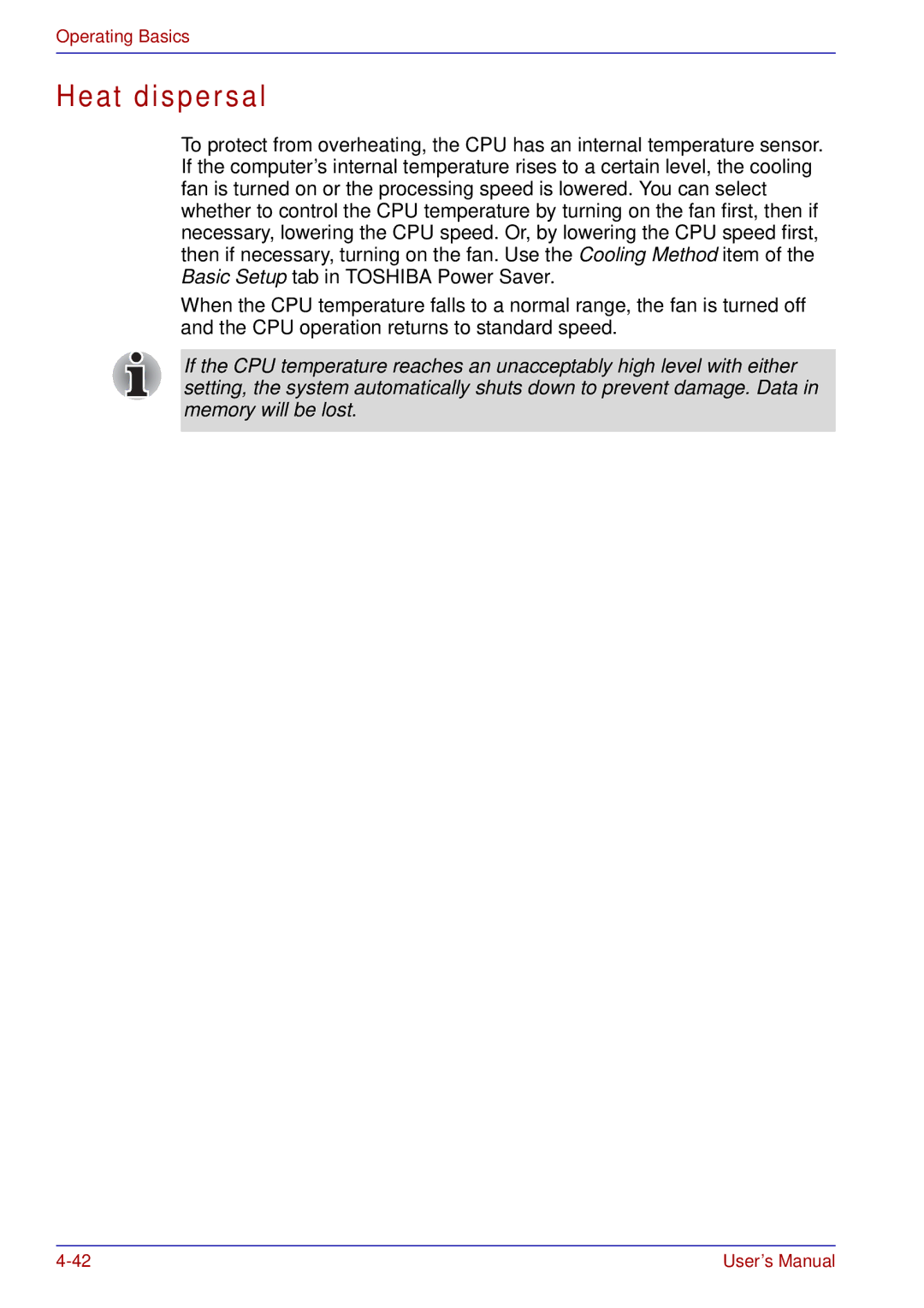 Toshiba tecra s3 manual Heat dispersal 