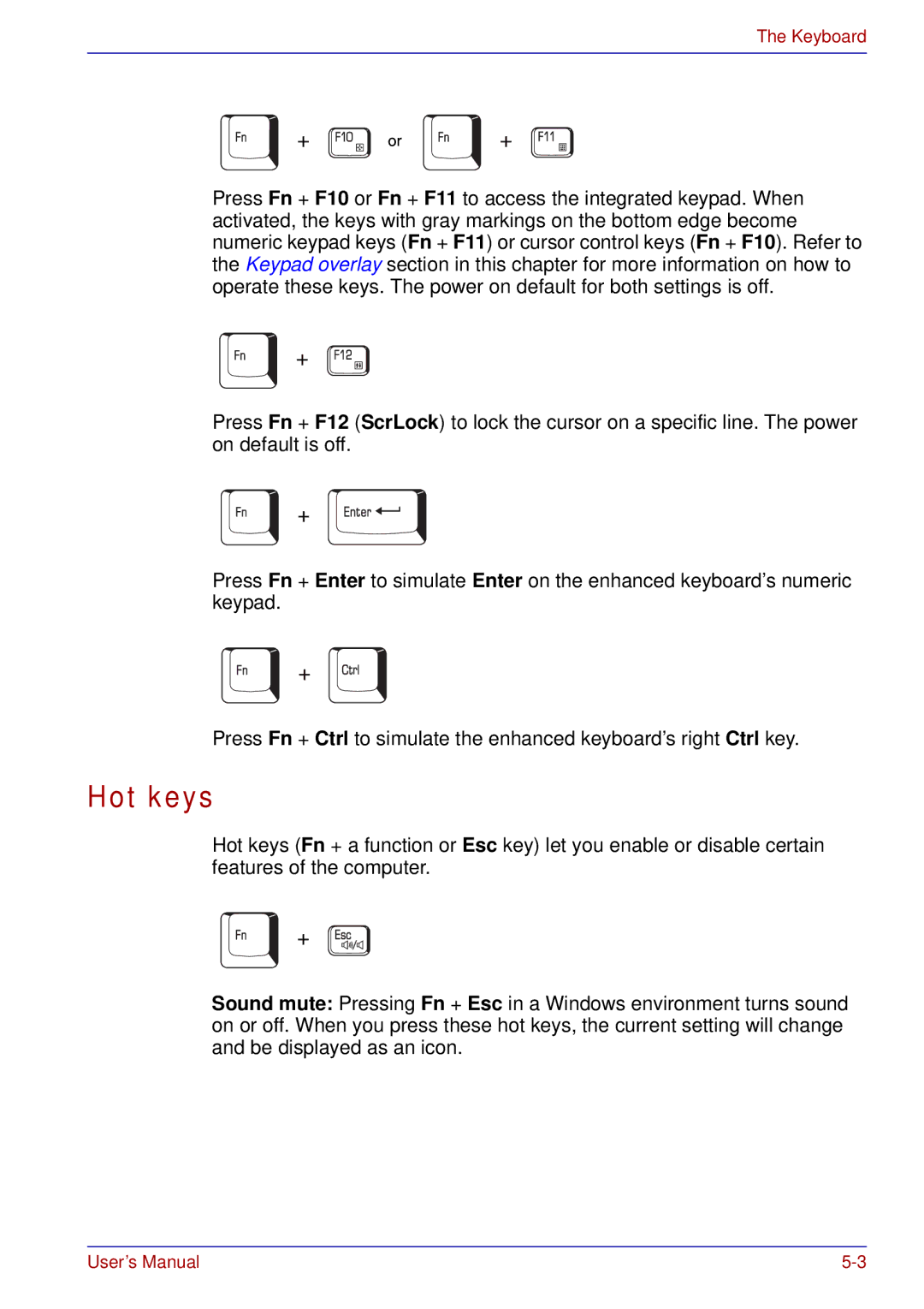 Toshiba tecra s3 manual Hot keys 