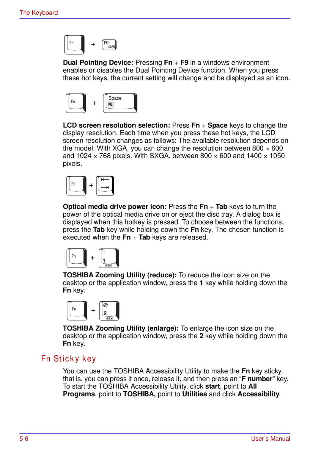 Toshiba tecra s3 manual Fn Sticky key 