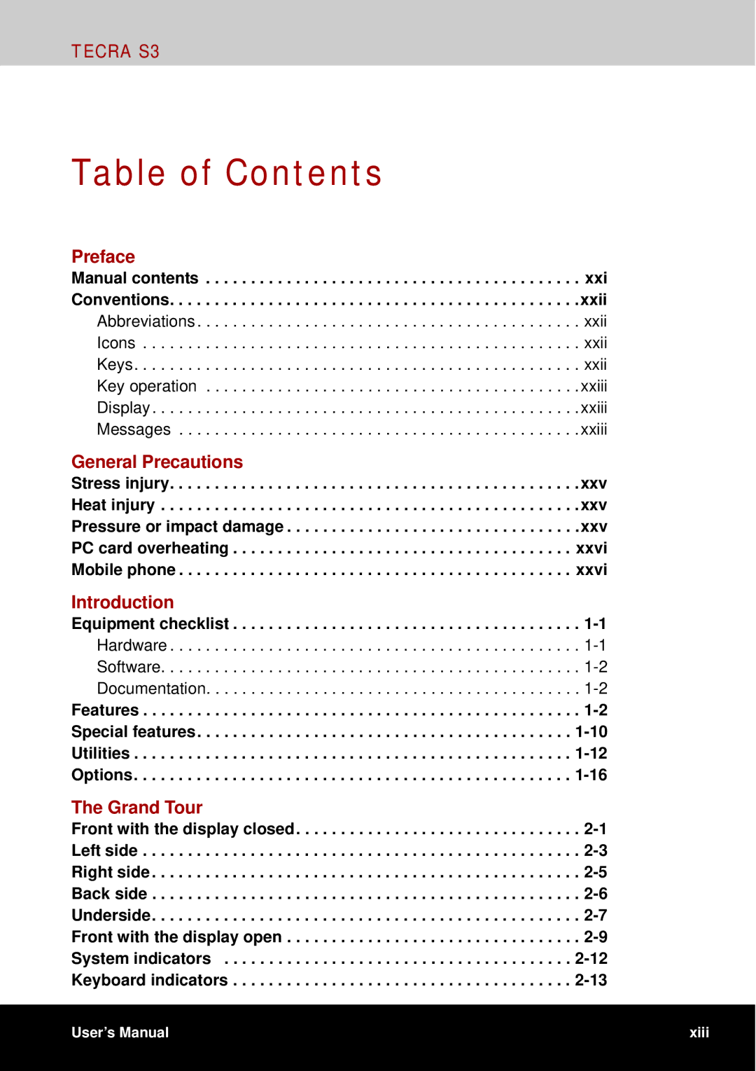 Toshiba tecra s3 manual Table of Contents 