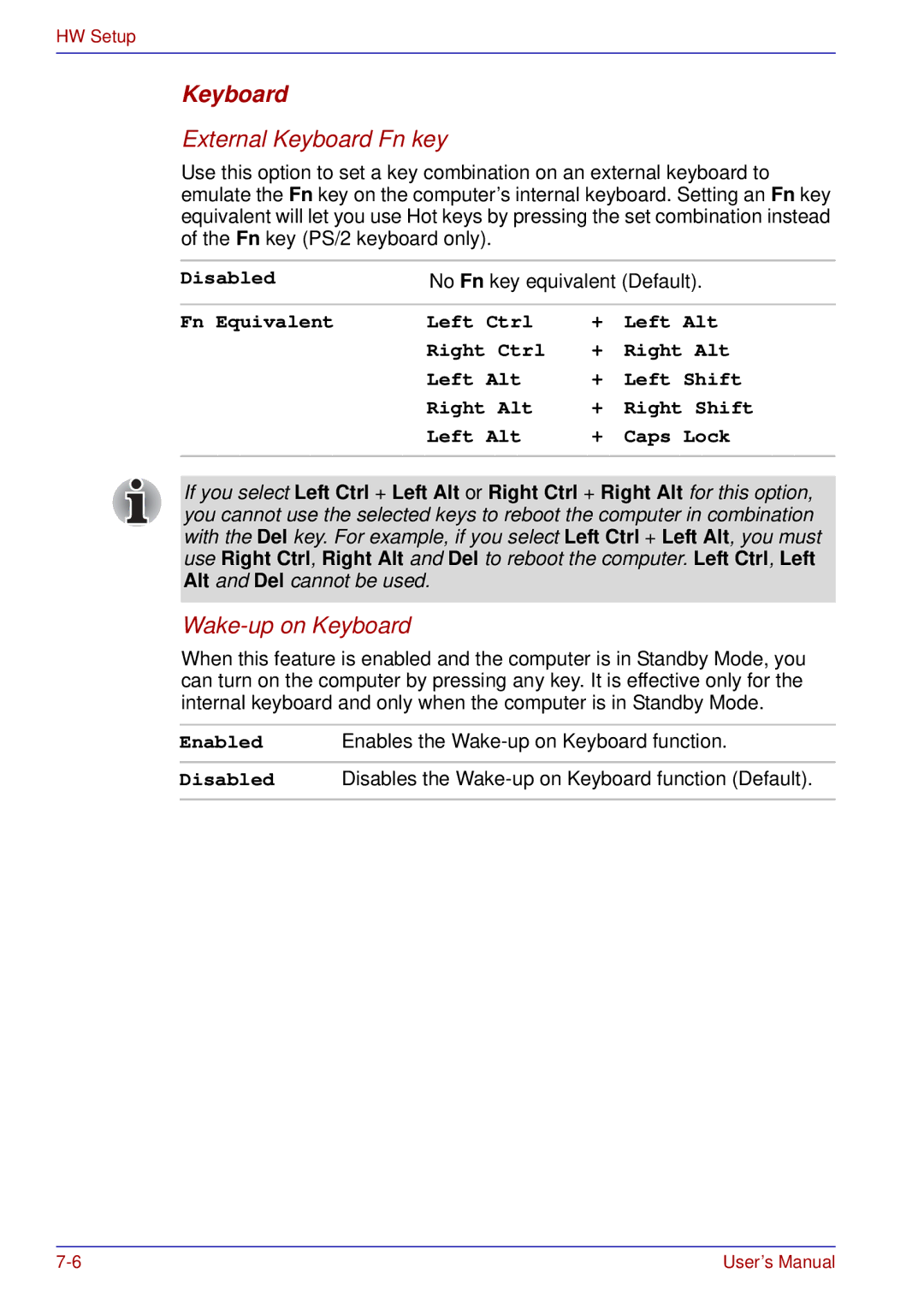 Toshiba tecra s3 manual External Keyboard Fn key, No Fn key equivalent Default 