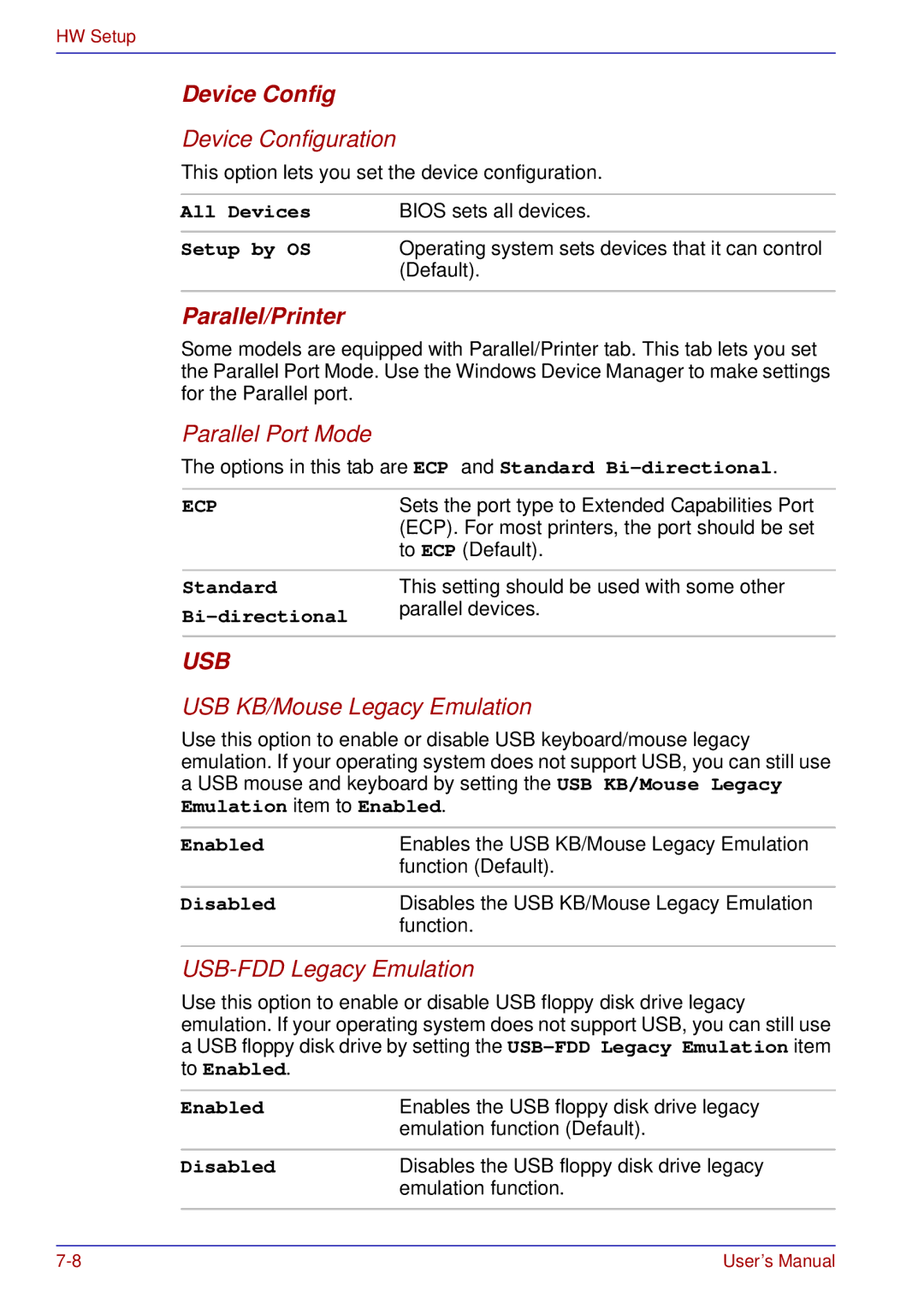 Toshiba tecra s3 manual Device Config, Parallel/Printer 