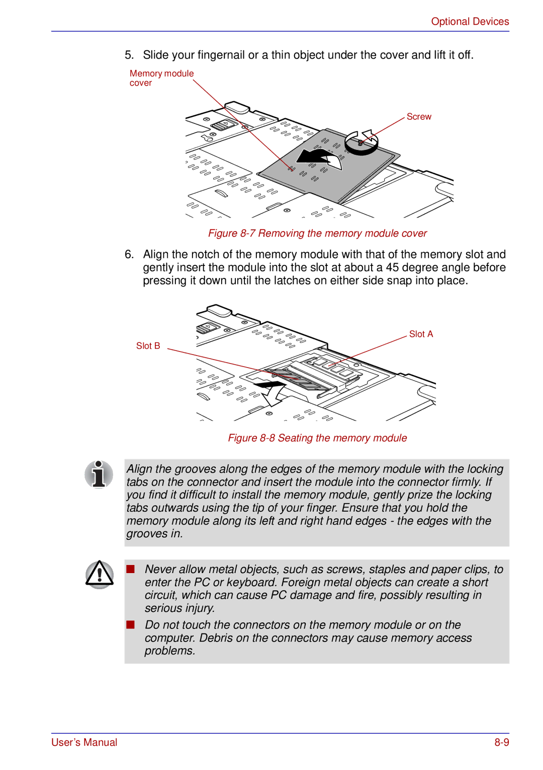 Toshiba tecra s3 manual Removing the memory module cover 