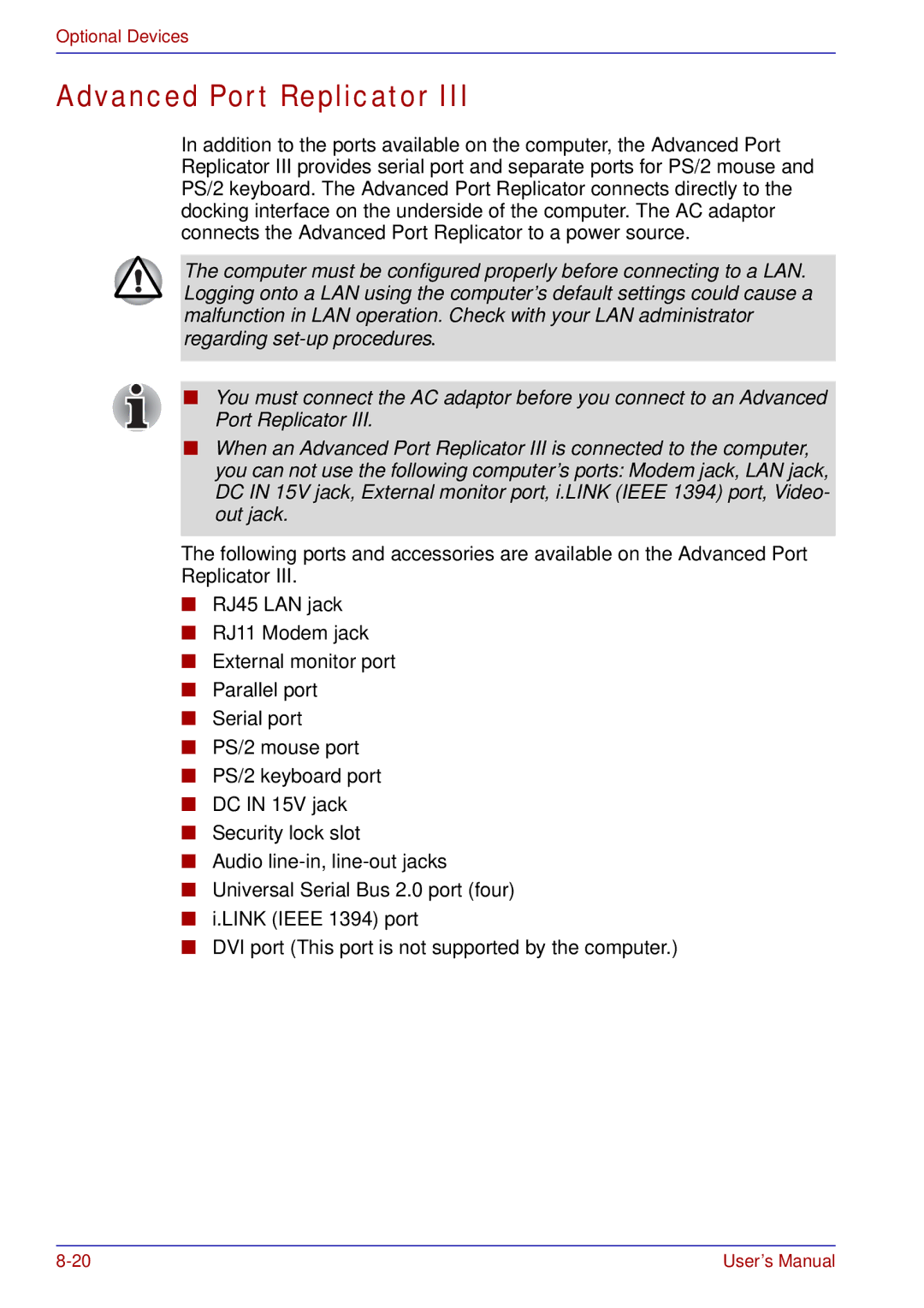 Toshiba tecra s3 manual Advanced Port Replicator 