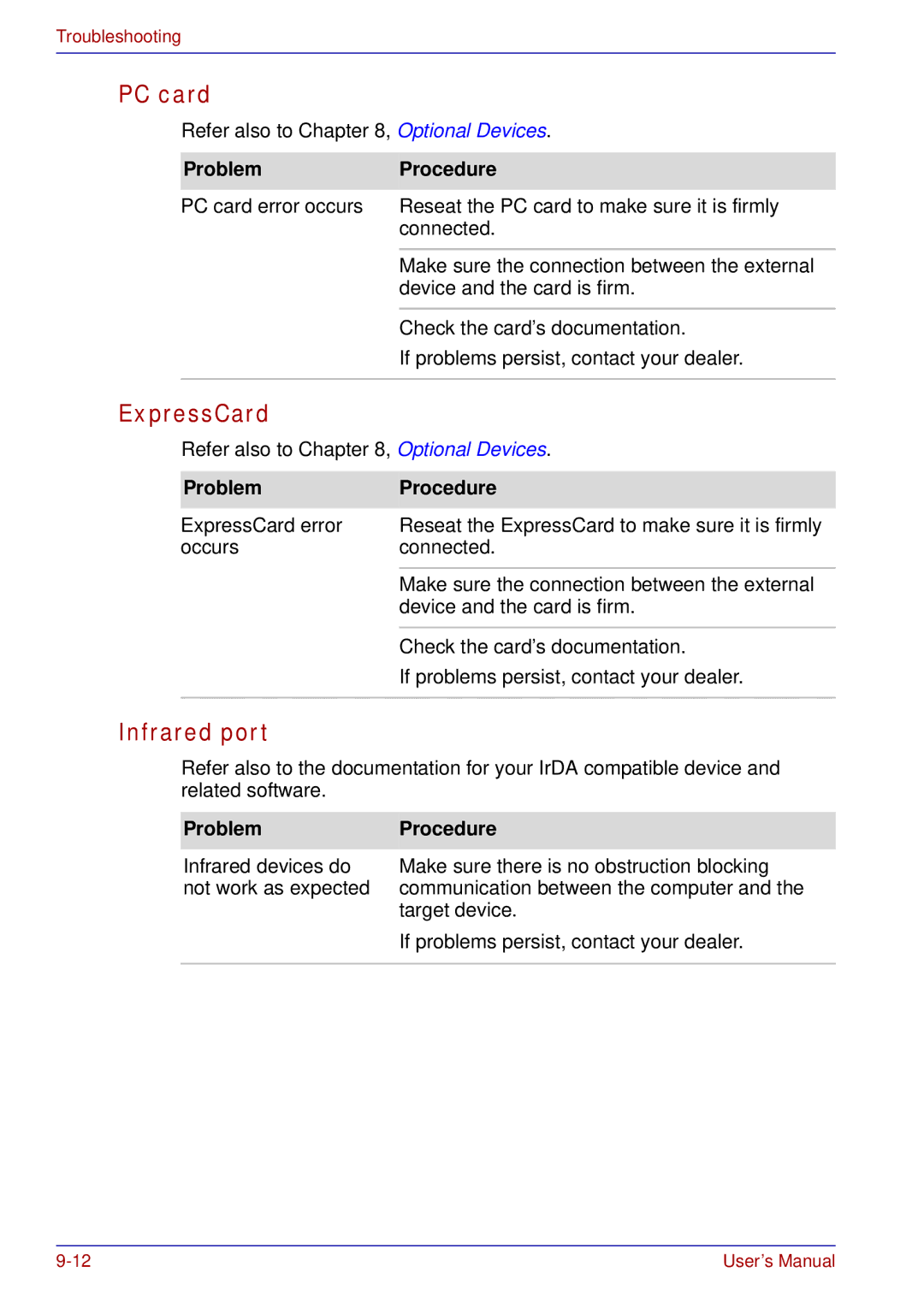 Toshiba tecra s3 manual PC card, ExpressCard, Infrared port 