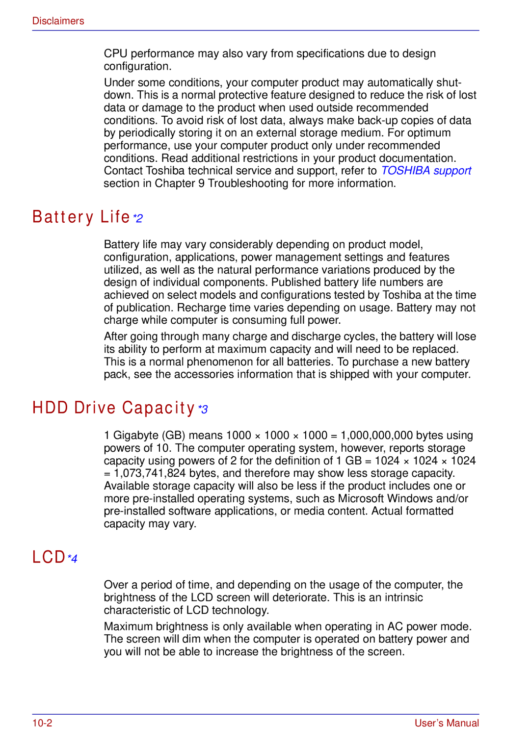 Toshiba tecra s3 manual Battery Life*2, HDD Drive Capacity*3 