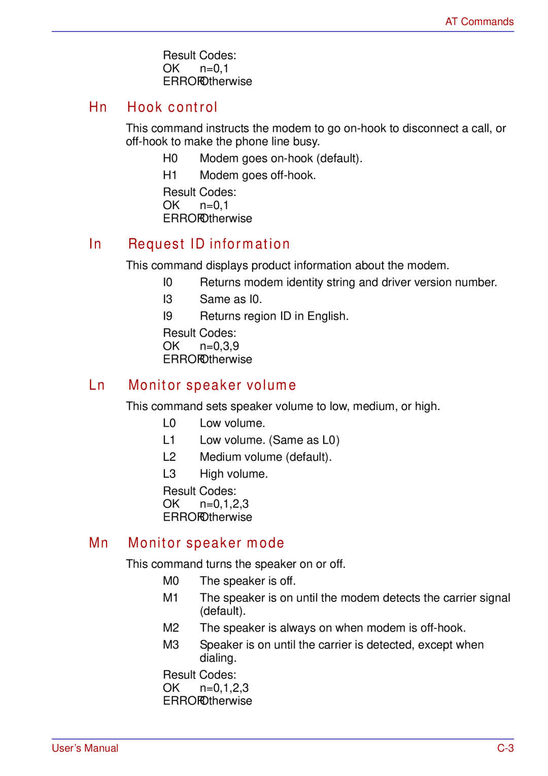 Toshiba tecra s3 manual Hook control, Request ID information, Ln Monitor speaker volume, Mn Monitor speaker mode 