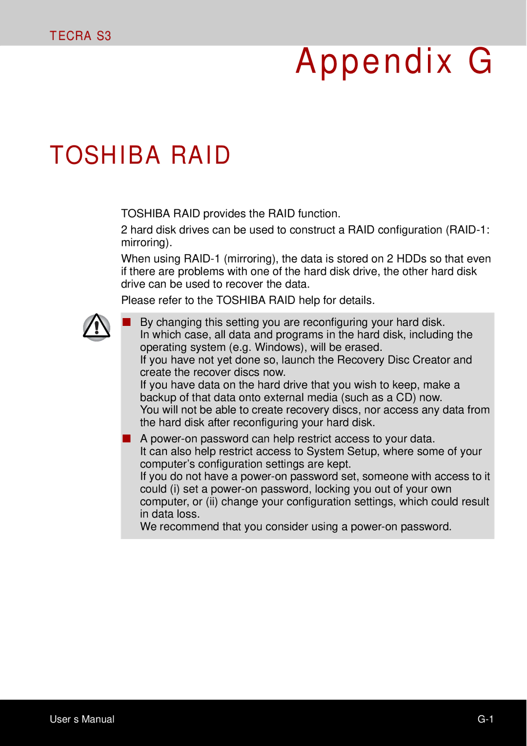 Toshiba tecra s3 manual Appendix G 