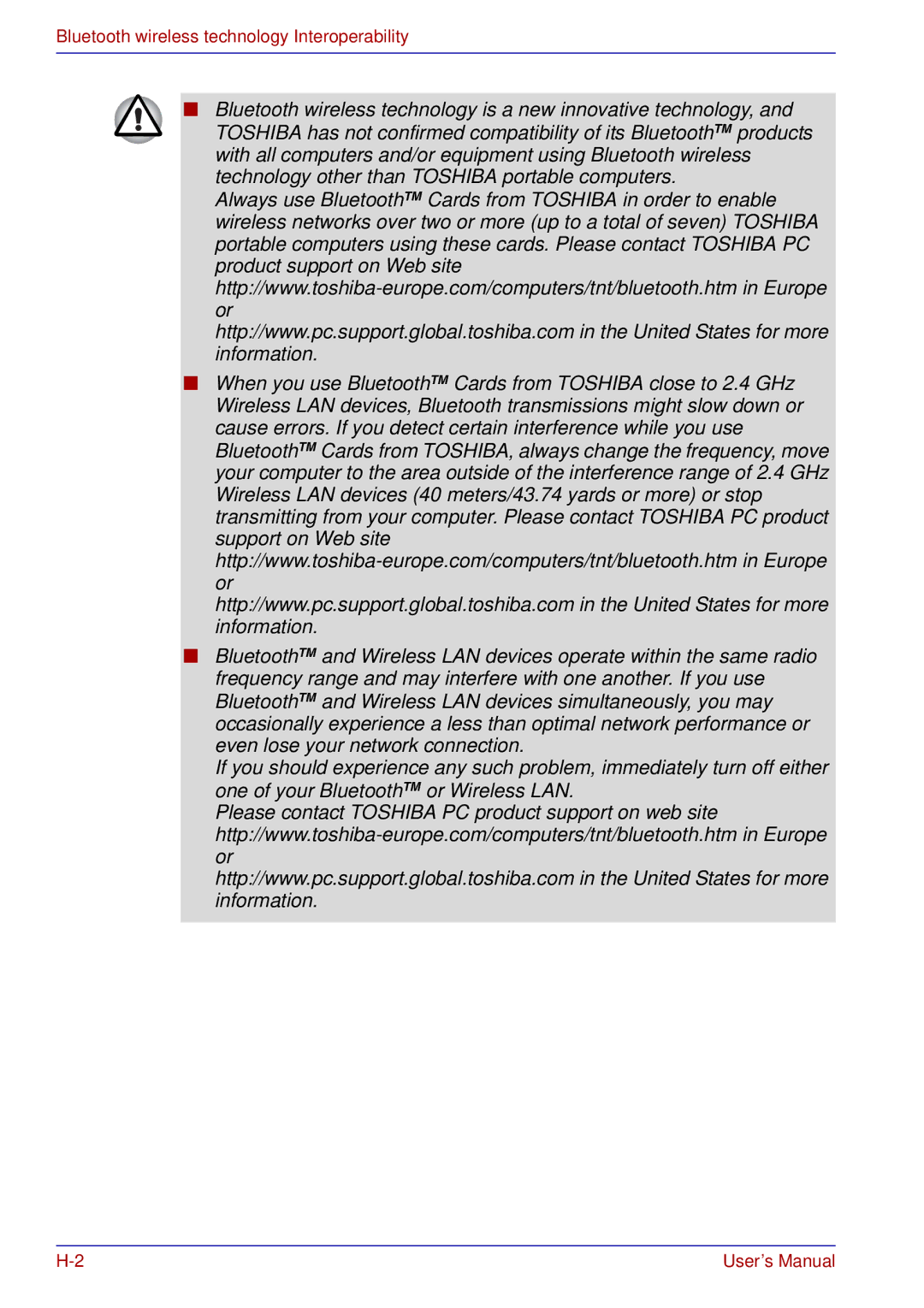 Toshiba tecra s3 manual Bluetooth wireless technology Interoperability 