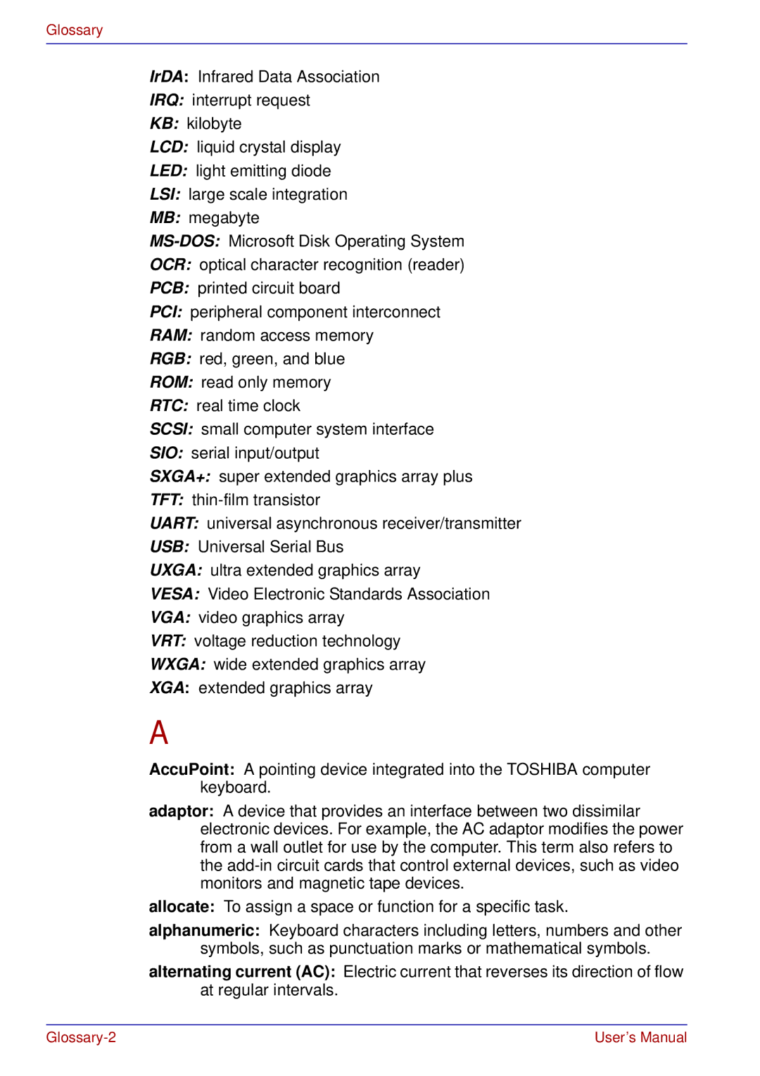 Toshiba tecra s3 manual Glossary 