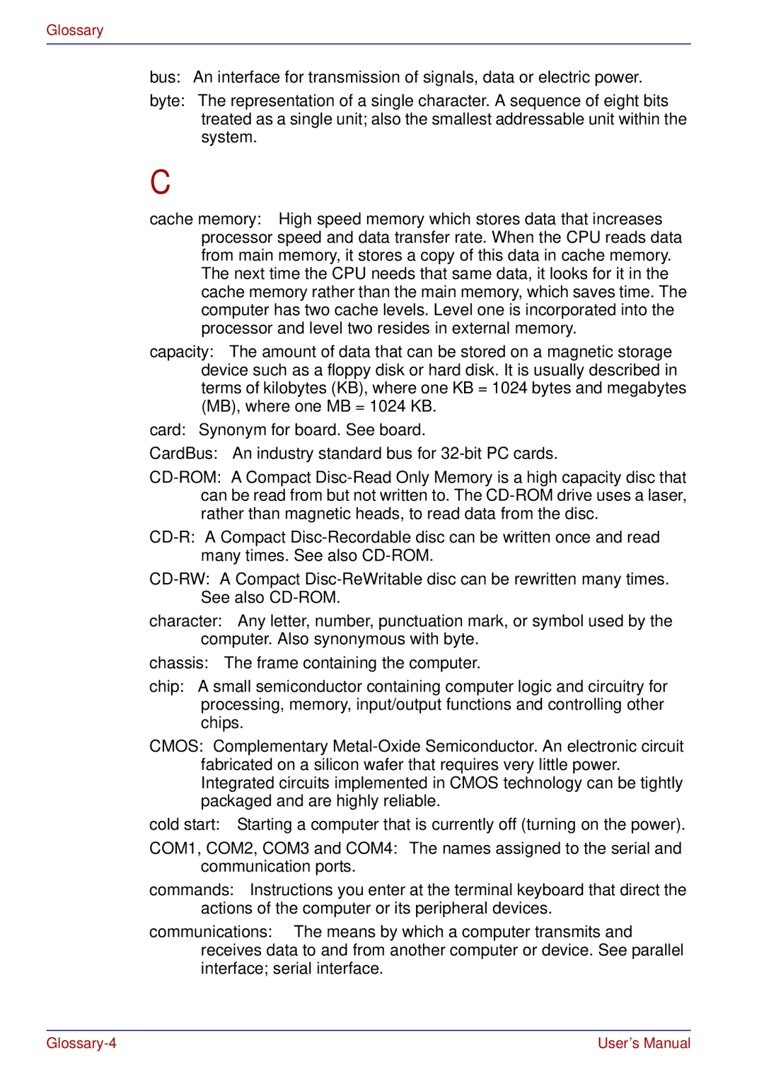 Toshiba tecra s3 manual Glossary-4 User’s Manual 