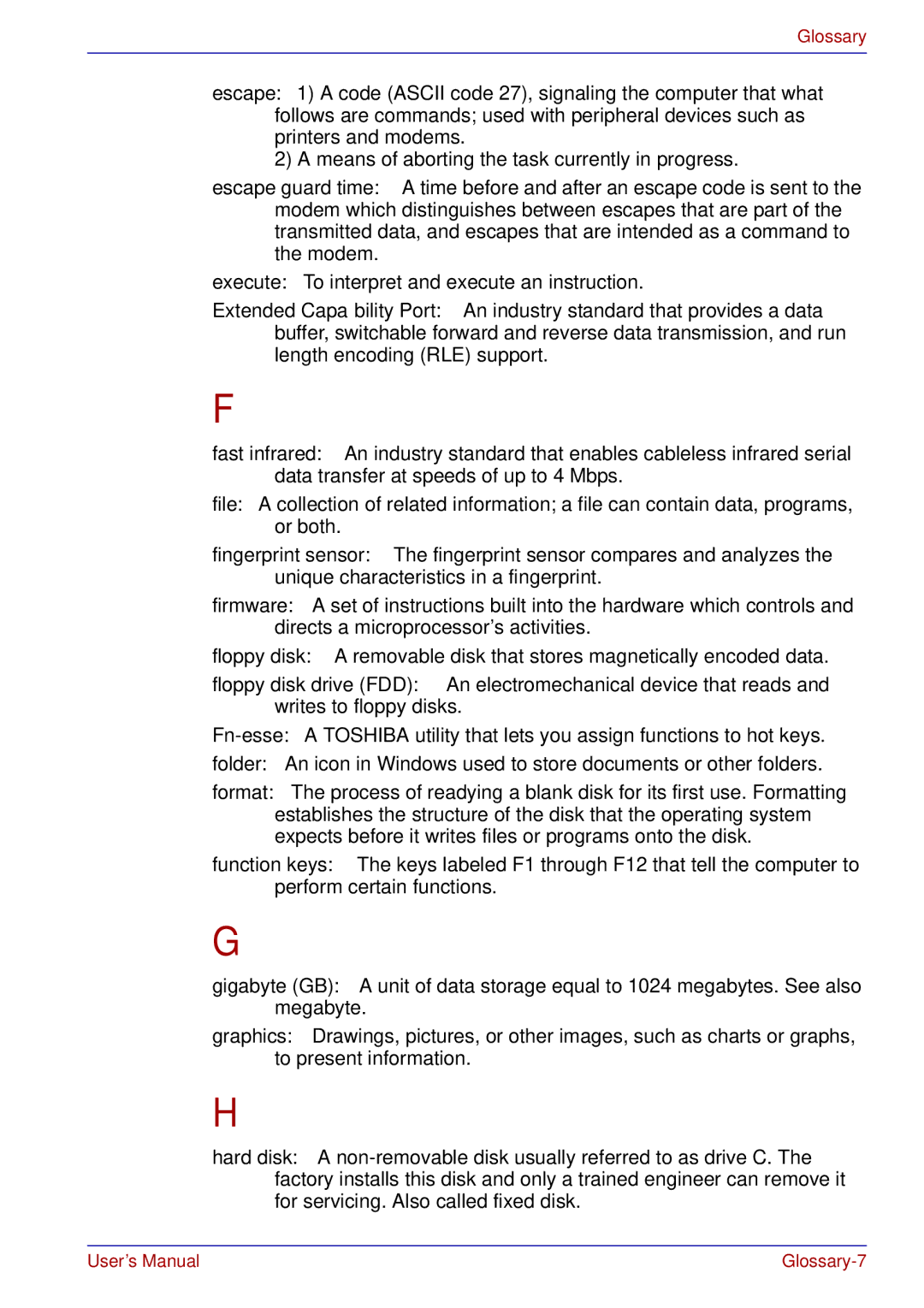 Toshiba tecra s3 manual Glossary-7 