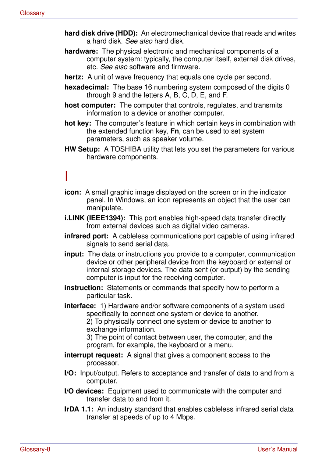 Toshiba tecra s3 manual Glossary-8 User’s Manual 