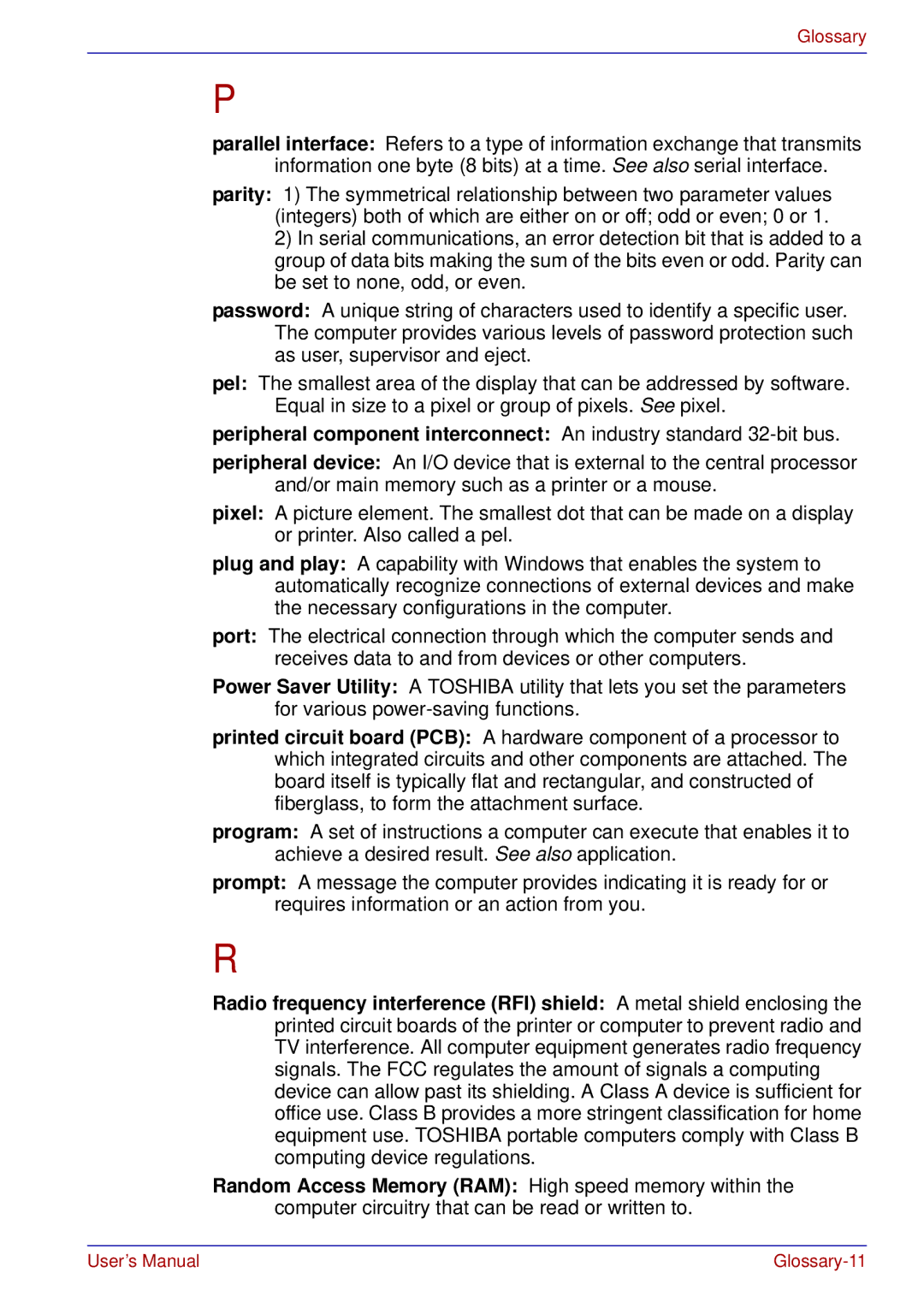 Toshiba tecra s3 manual Glossary-11 