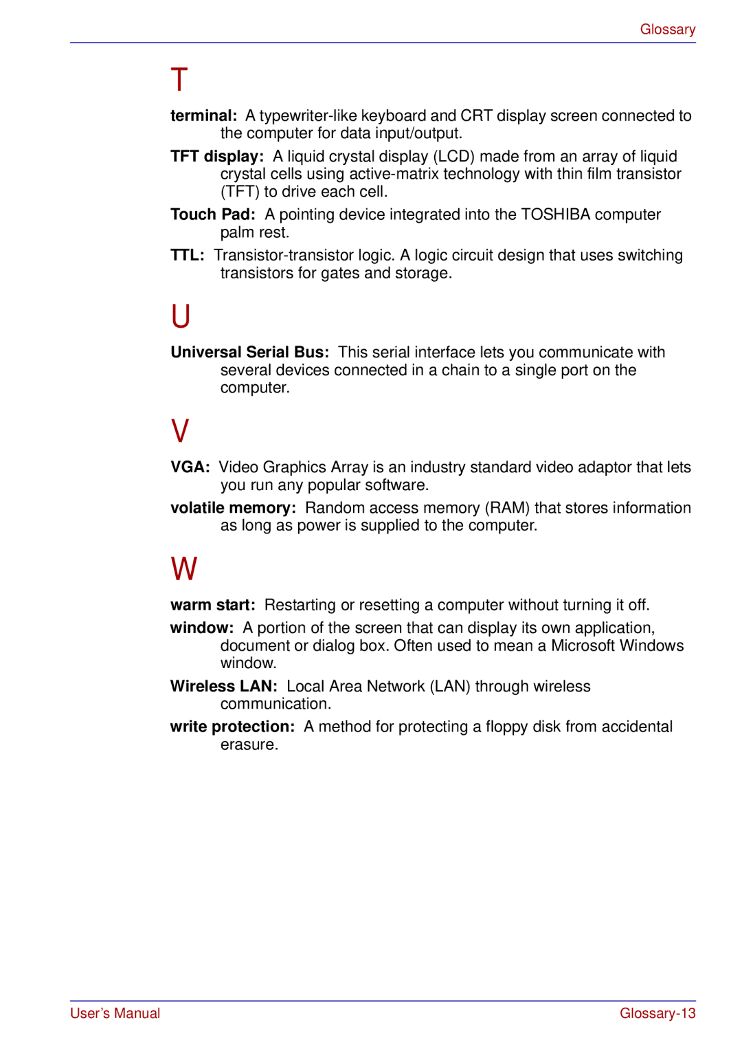 Toshiba tecra s3 manual Glossary-13 