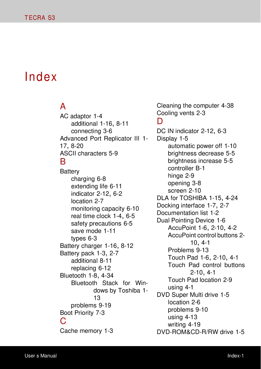 Toshiba tecra s3 manual Index 