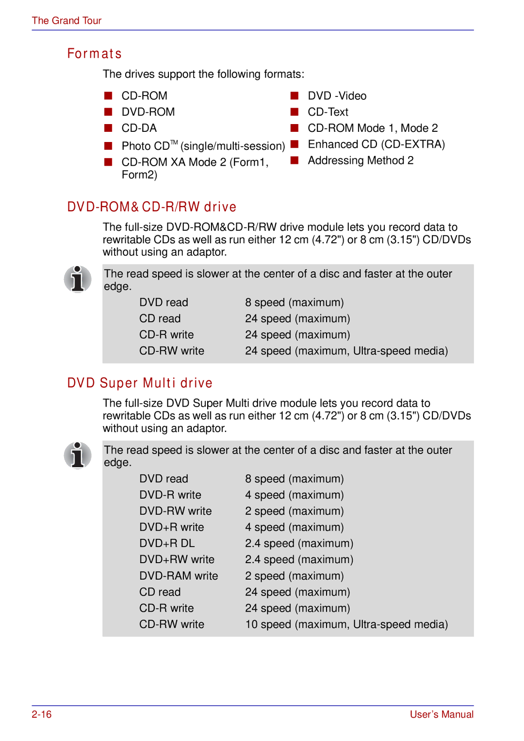 Toshiba tecra s3 manual Formats, DVD-ROM&CD-R/RW drive, DVD Super Multi drive 