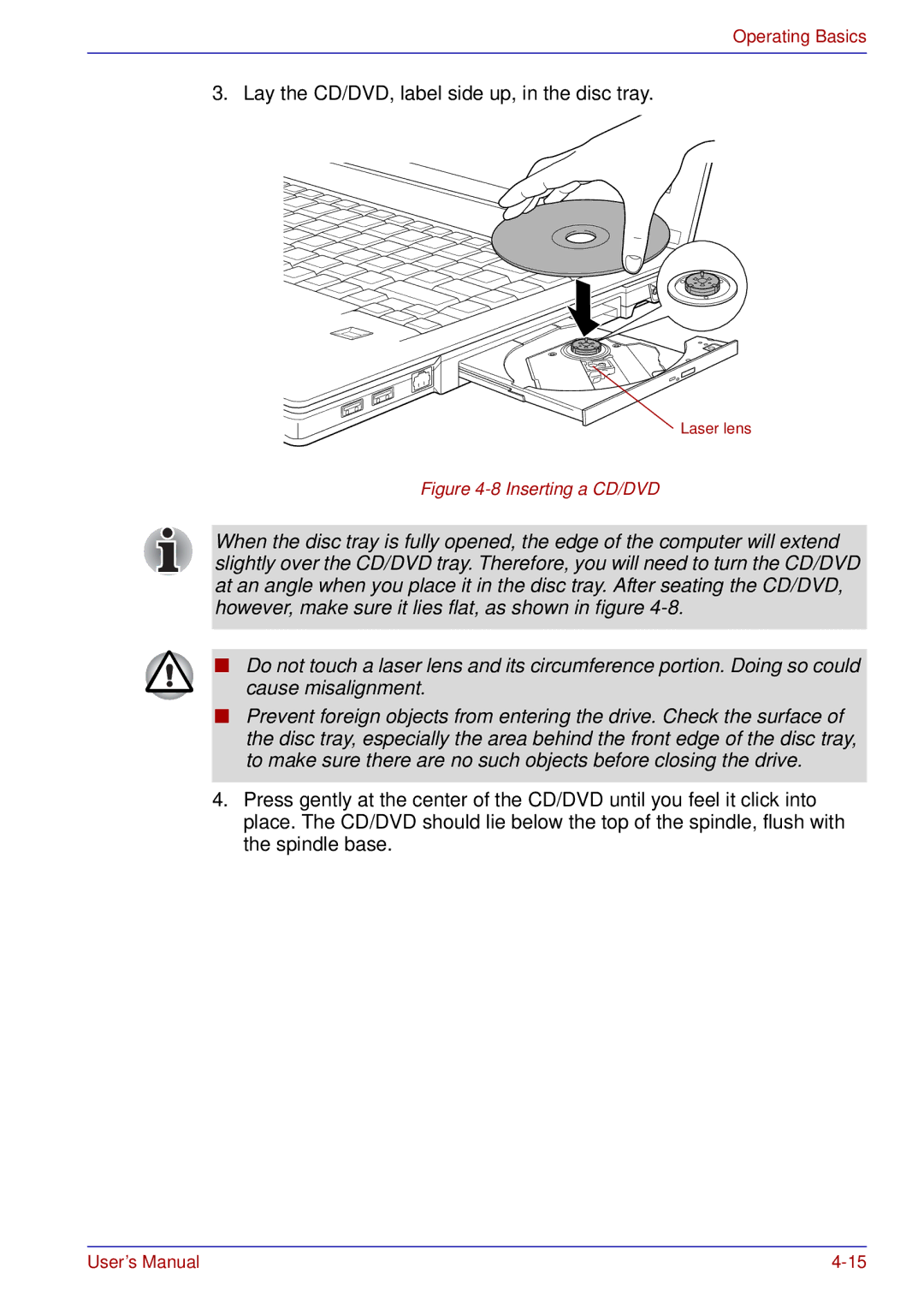 Toshiba tecra s3 manual Lay the CD/DVD, label side up, in the disc tray 