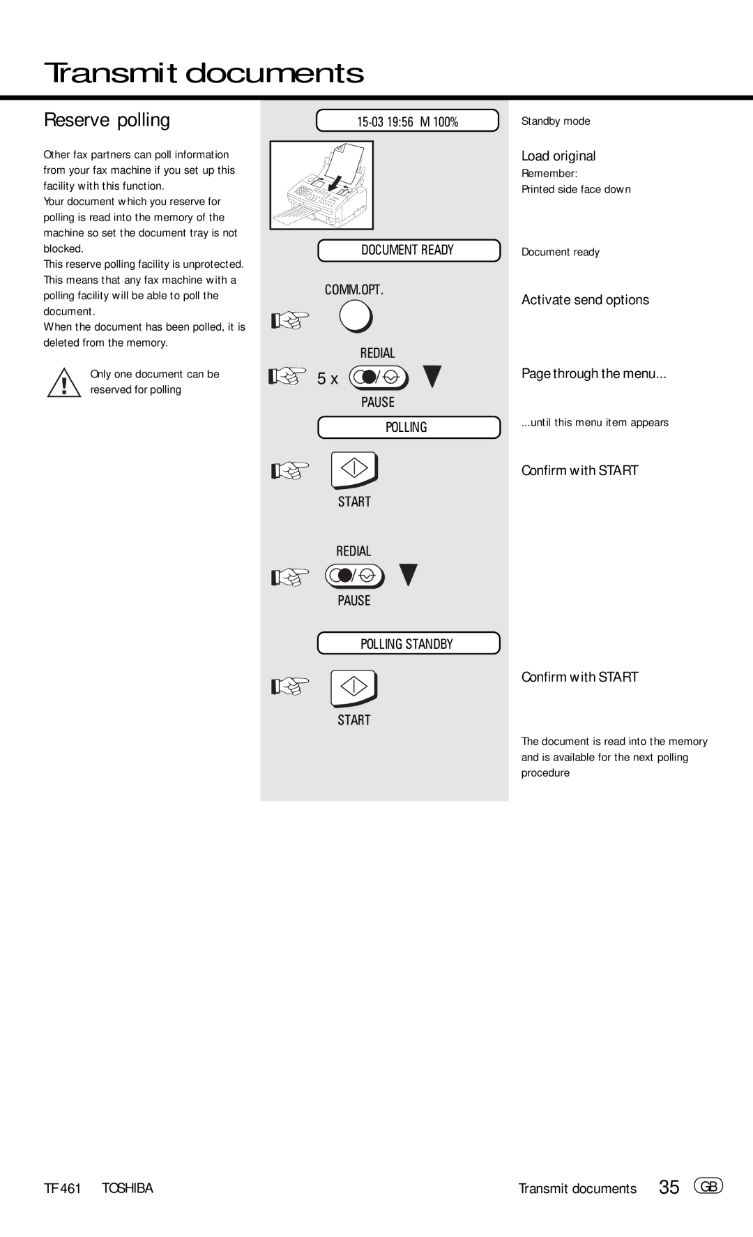 Toshiba TF 461 manual Reserve polling 