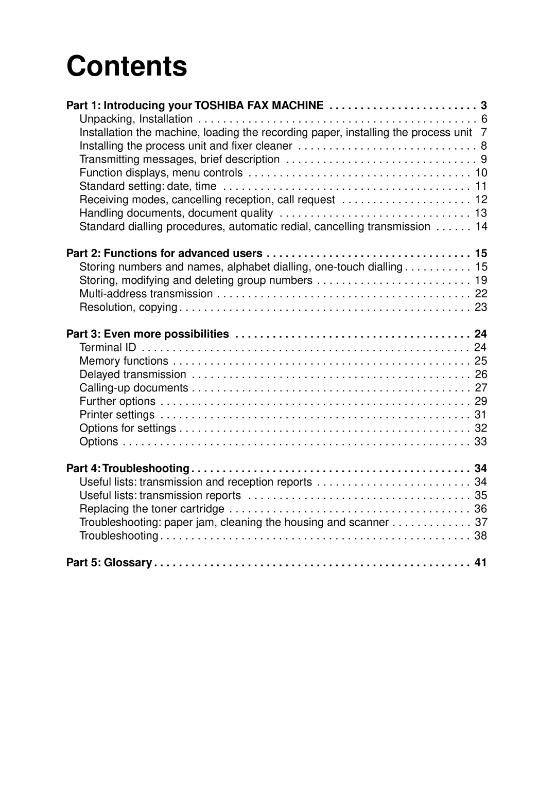 Toshiba TF 501, tf instruction manual Contents 